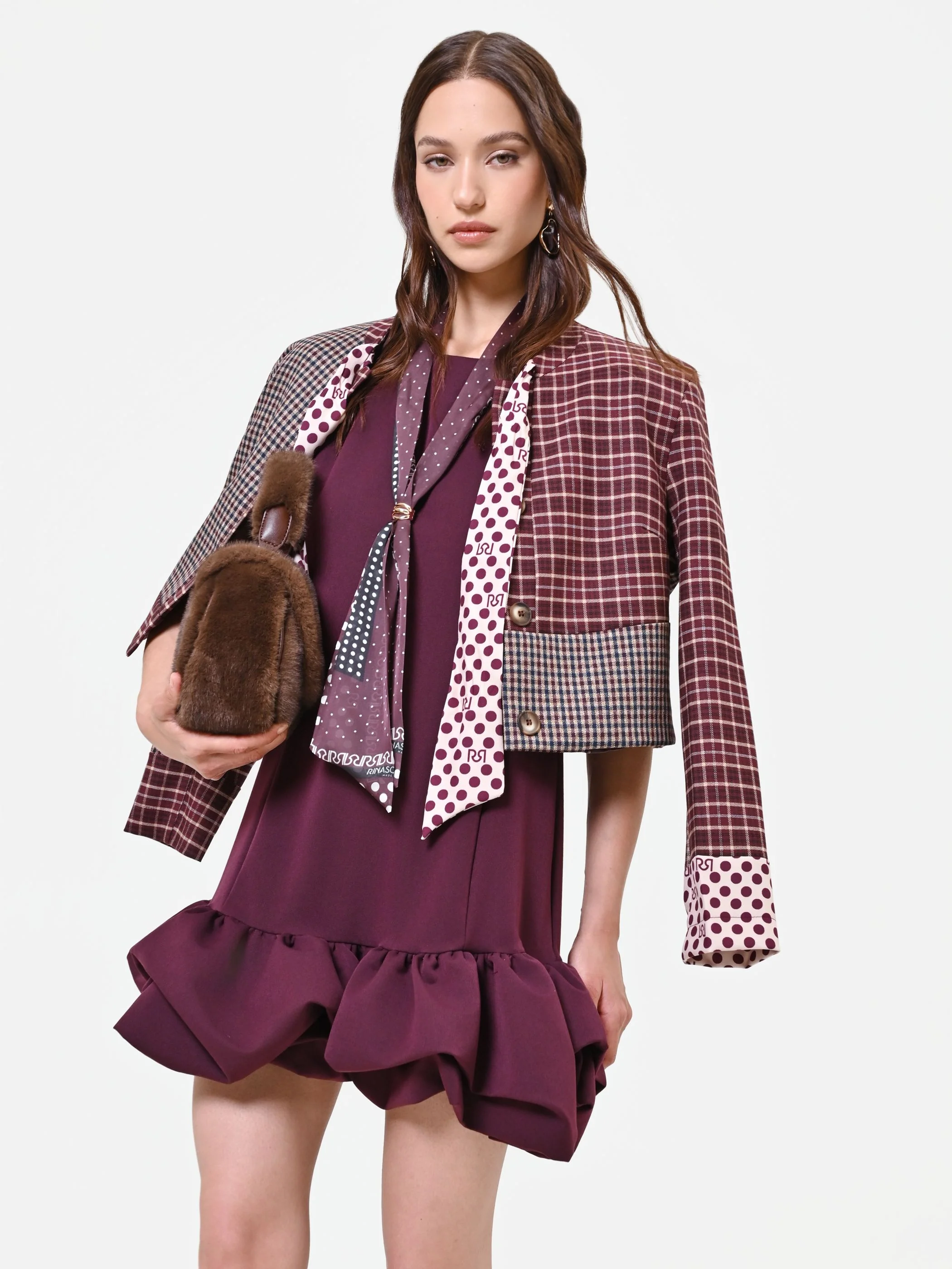 Abito bordeaux rosso con balza - Image 4