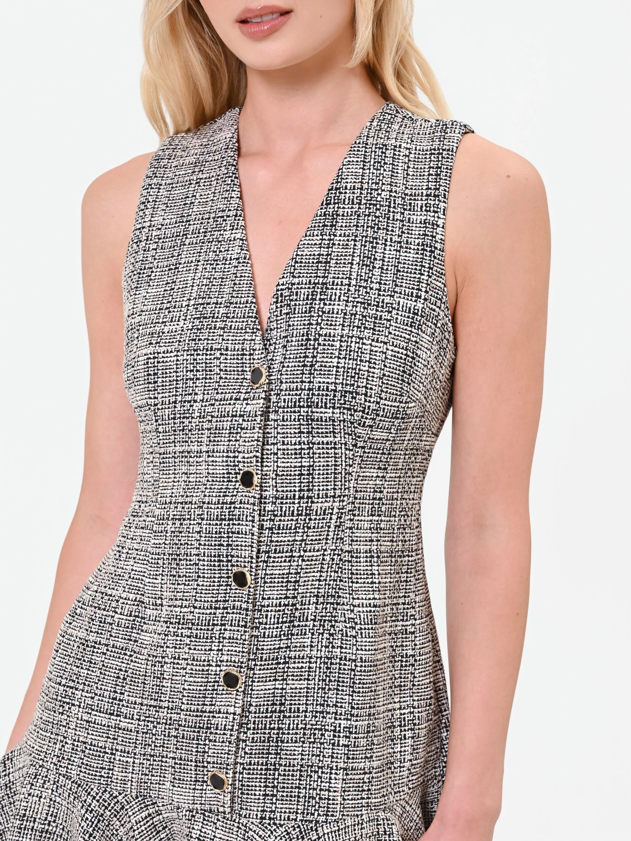 Abito corto grigioeffetto tweed - Image 3