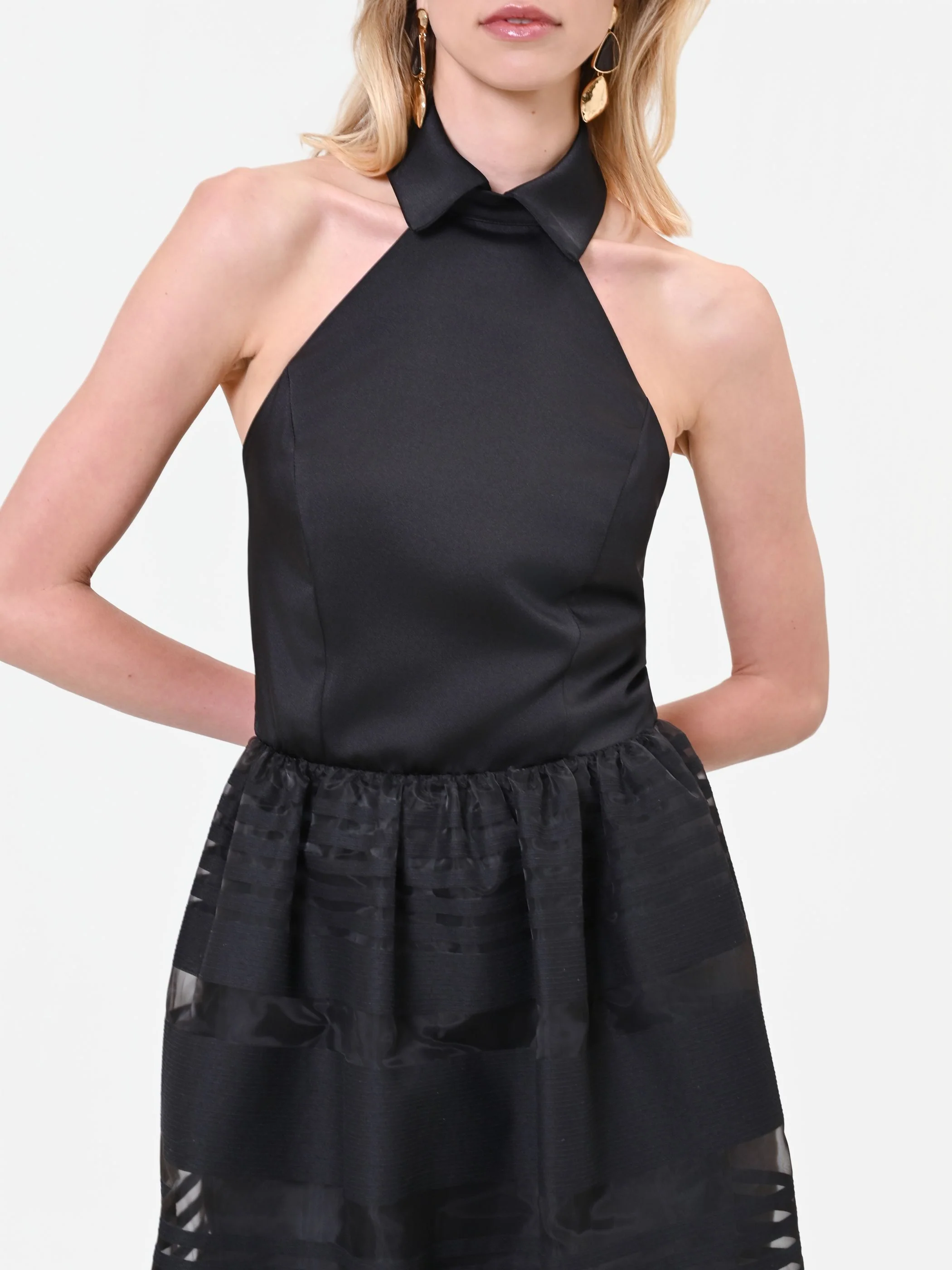 Abito corto nero in organza e tulle - Image 3