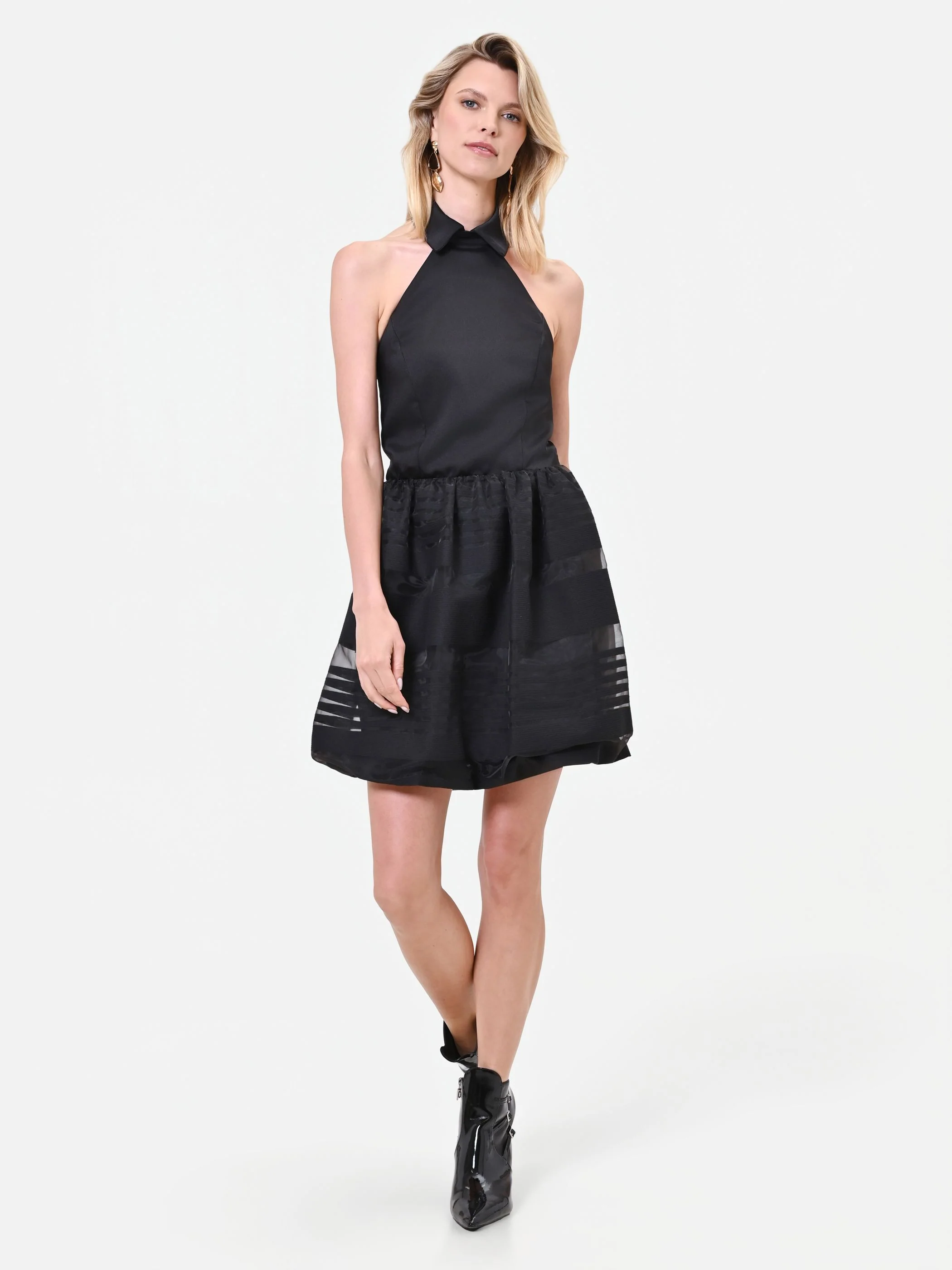 Abito corto nero in organza e tulle - Image 4