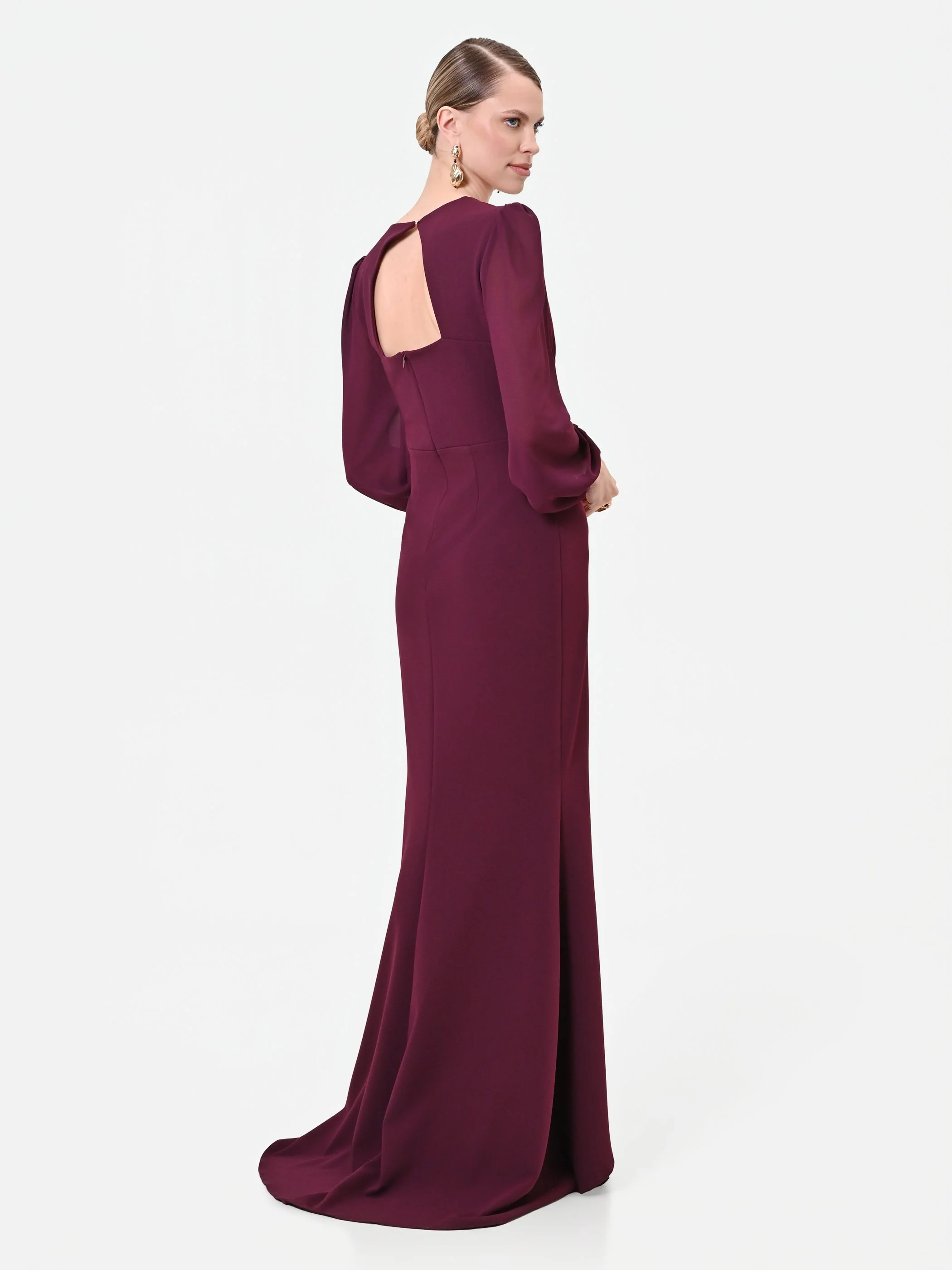 Abito lungo asimmetrico bordeaux rosso - Image 2