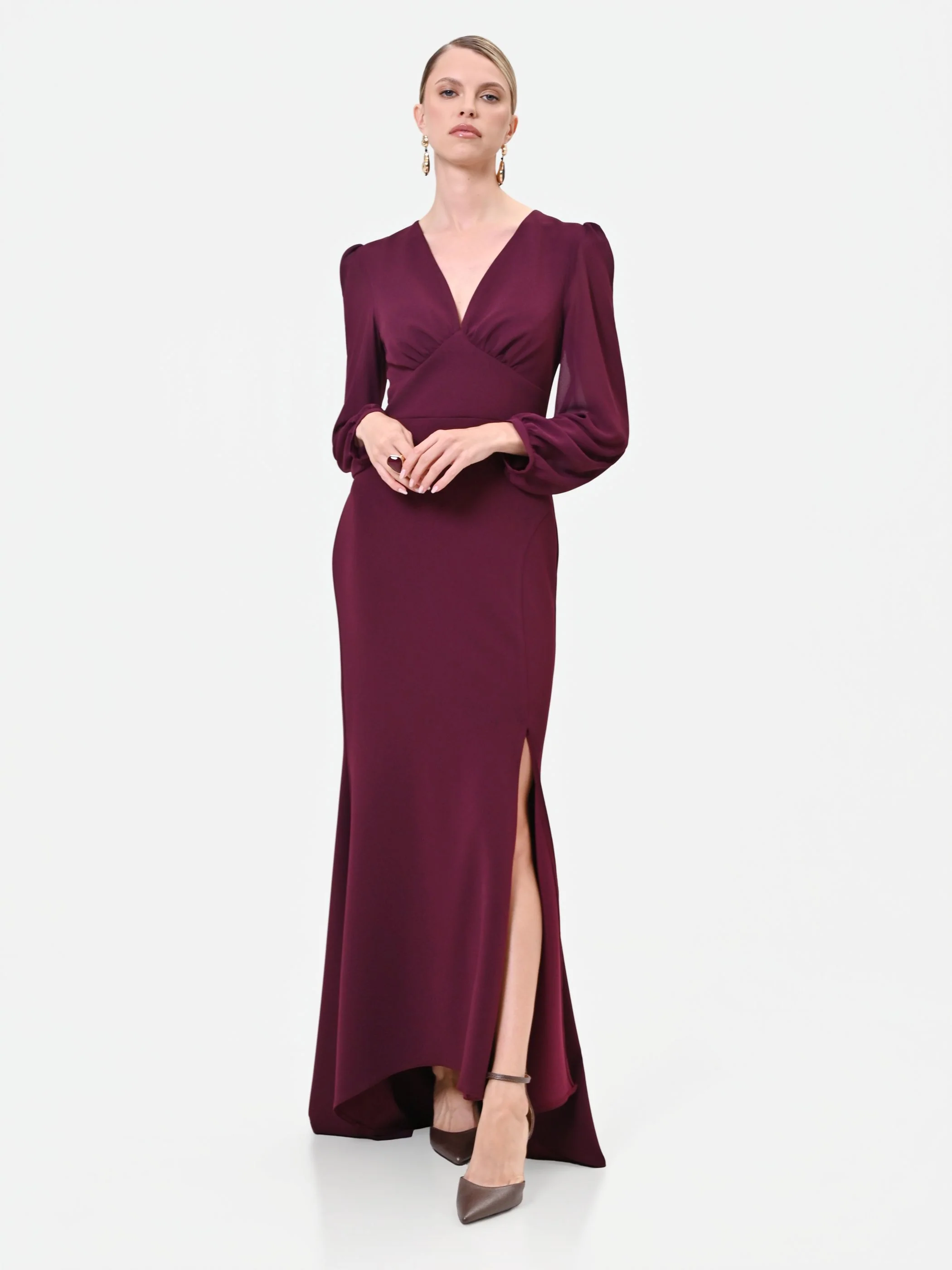 Abito lungo asimmetrico bordeaux rosso - Image 3