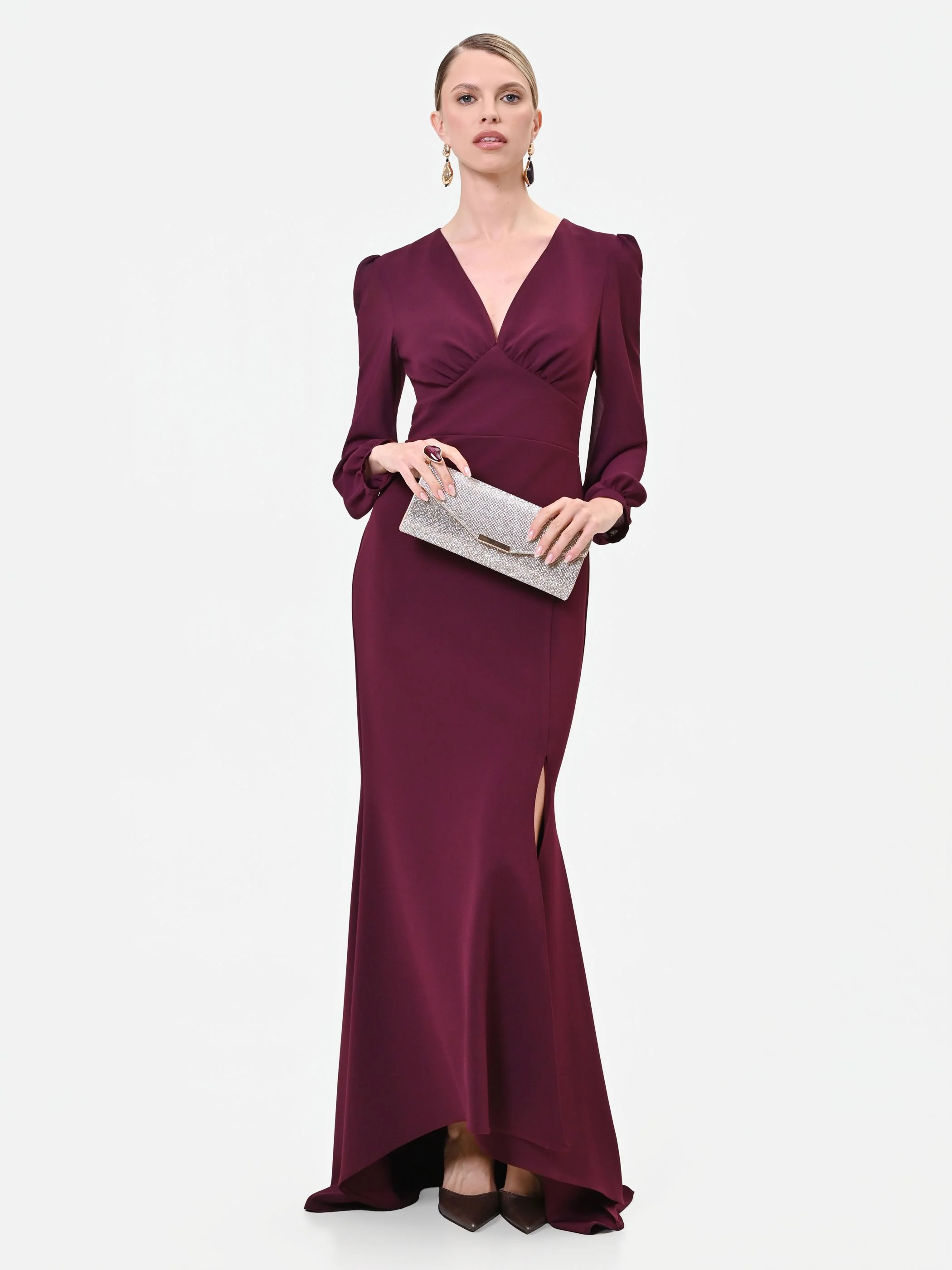 Abito lungo asimmetrico bordeaux rosso - Image 6