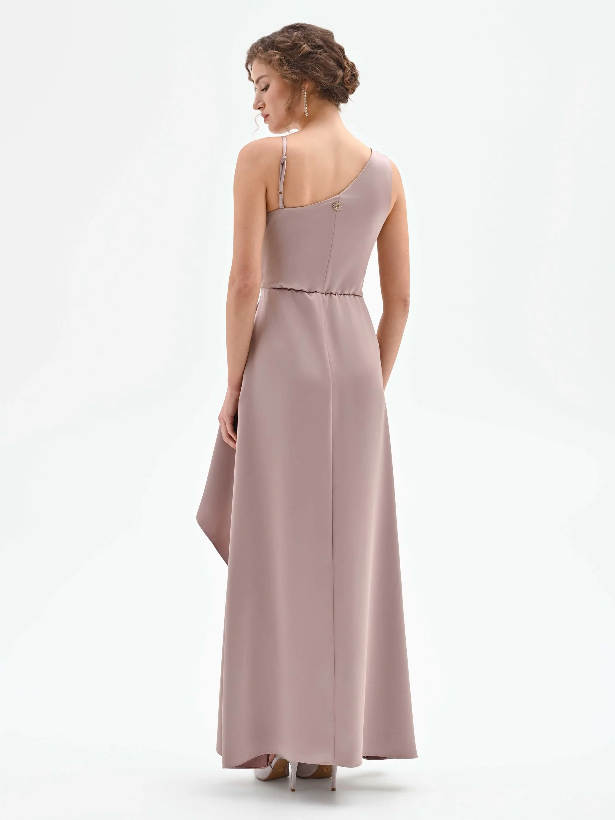 Abito lungo atelier rosa blush con drappeggio - Image 2