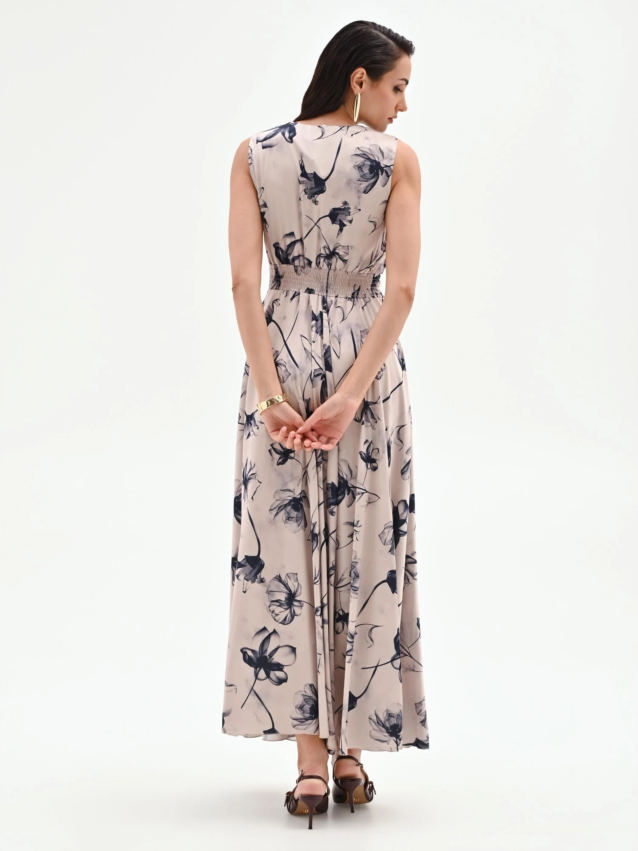 Abito lungo blu navy con stampa floreale - Image 2