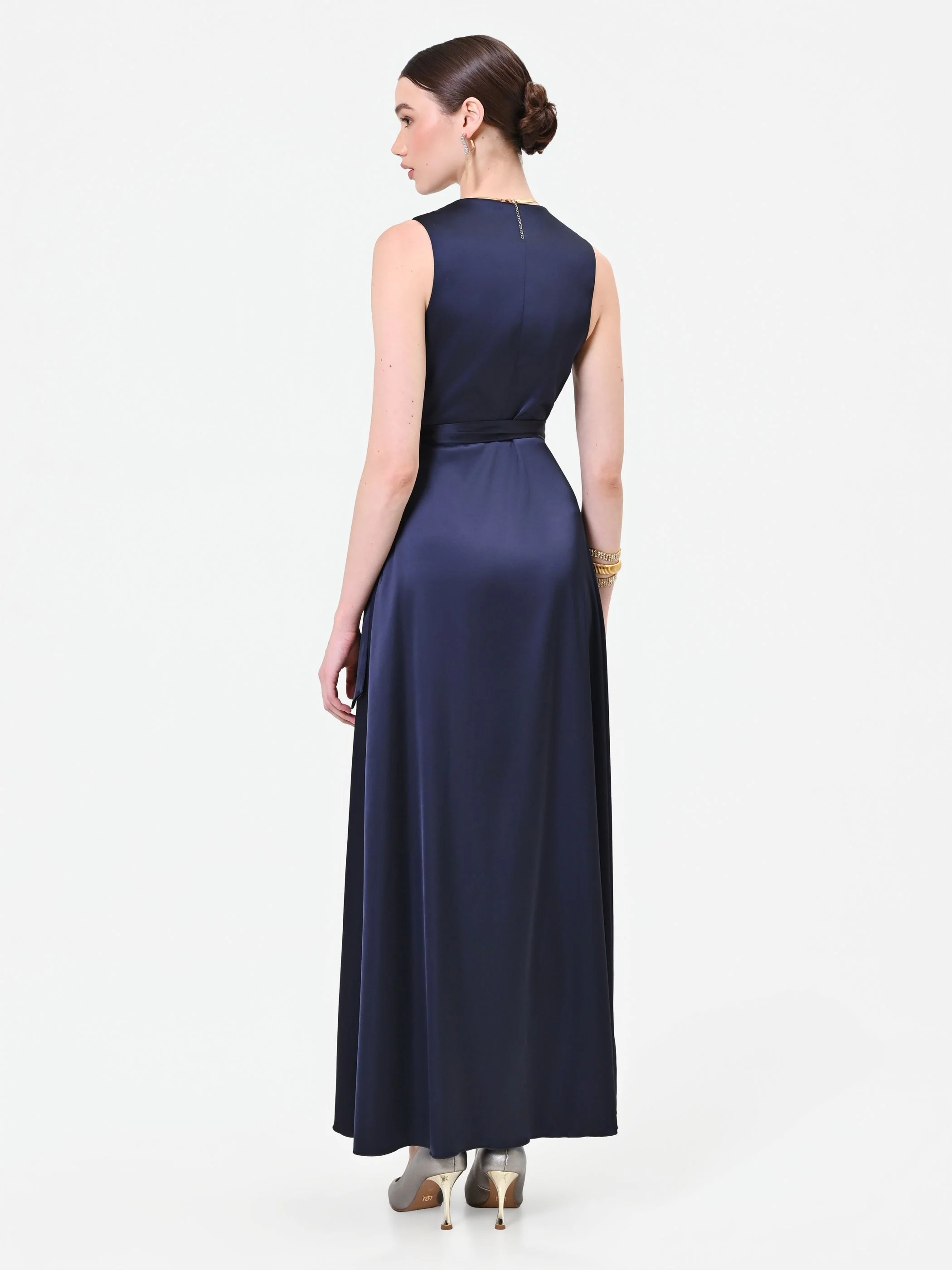 Abito lungo blu navy plissé - Image 3