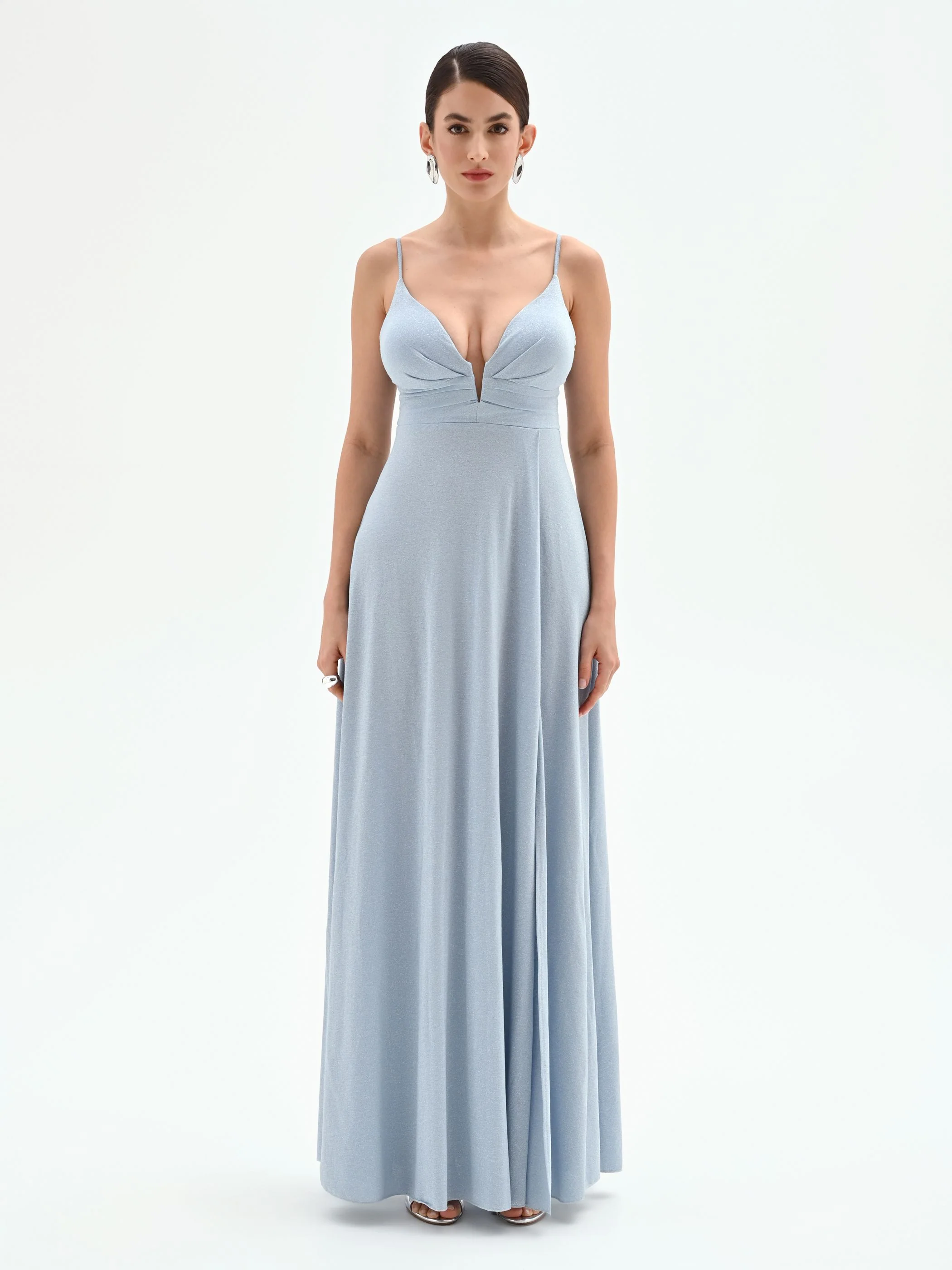 Abito lungo cielo azzurro in jersey lurex