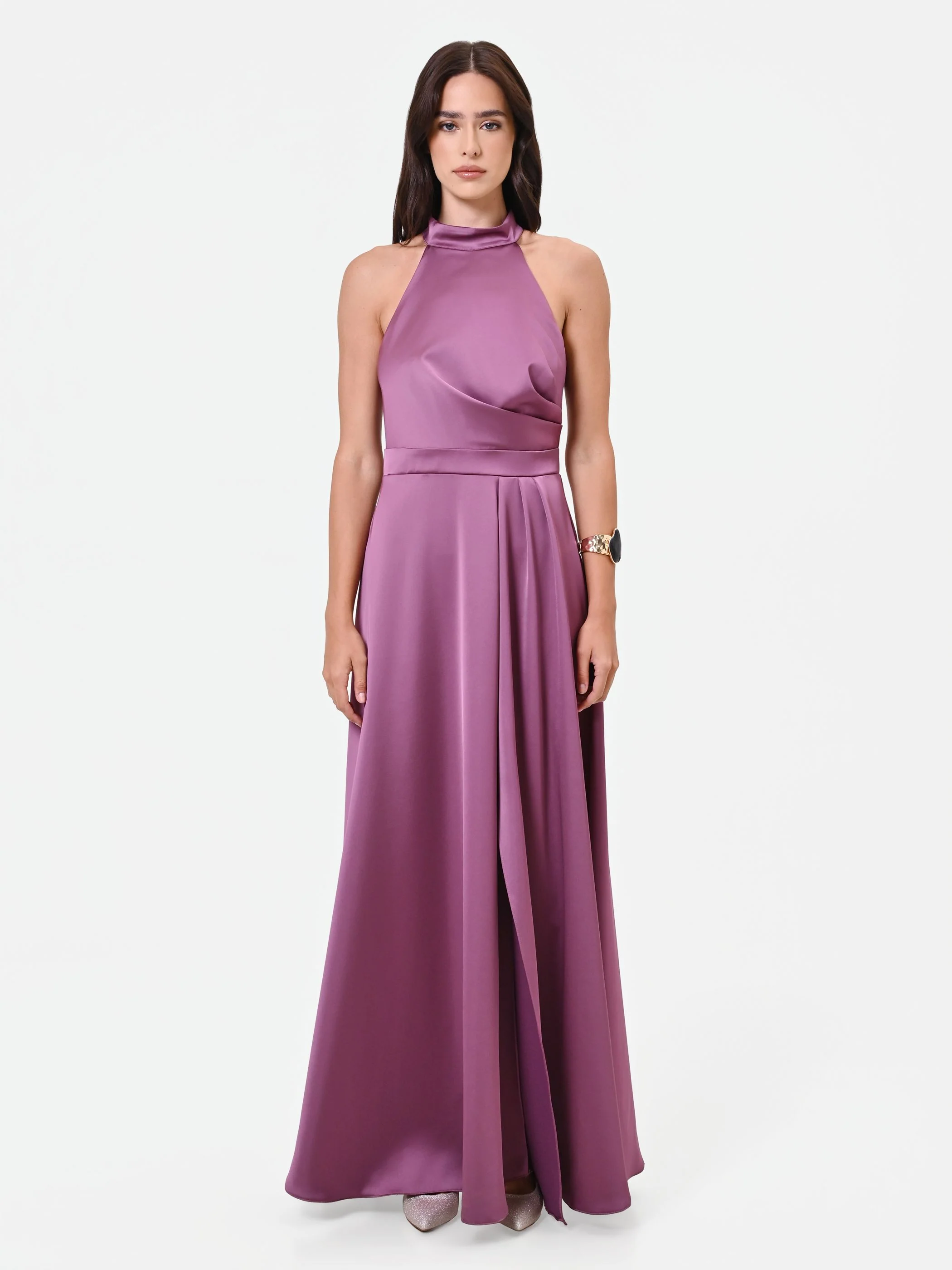 Abito Lungo Rosa Antico con scollo Halter