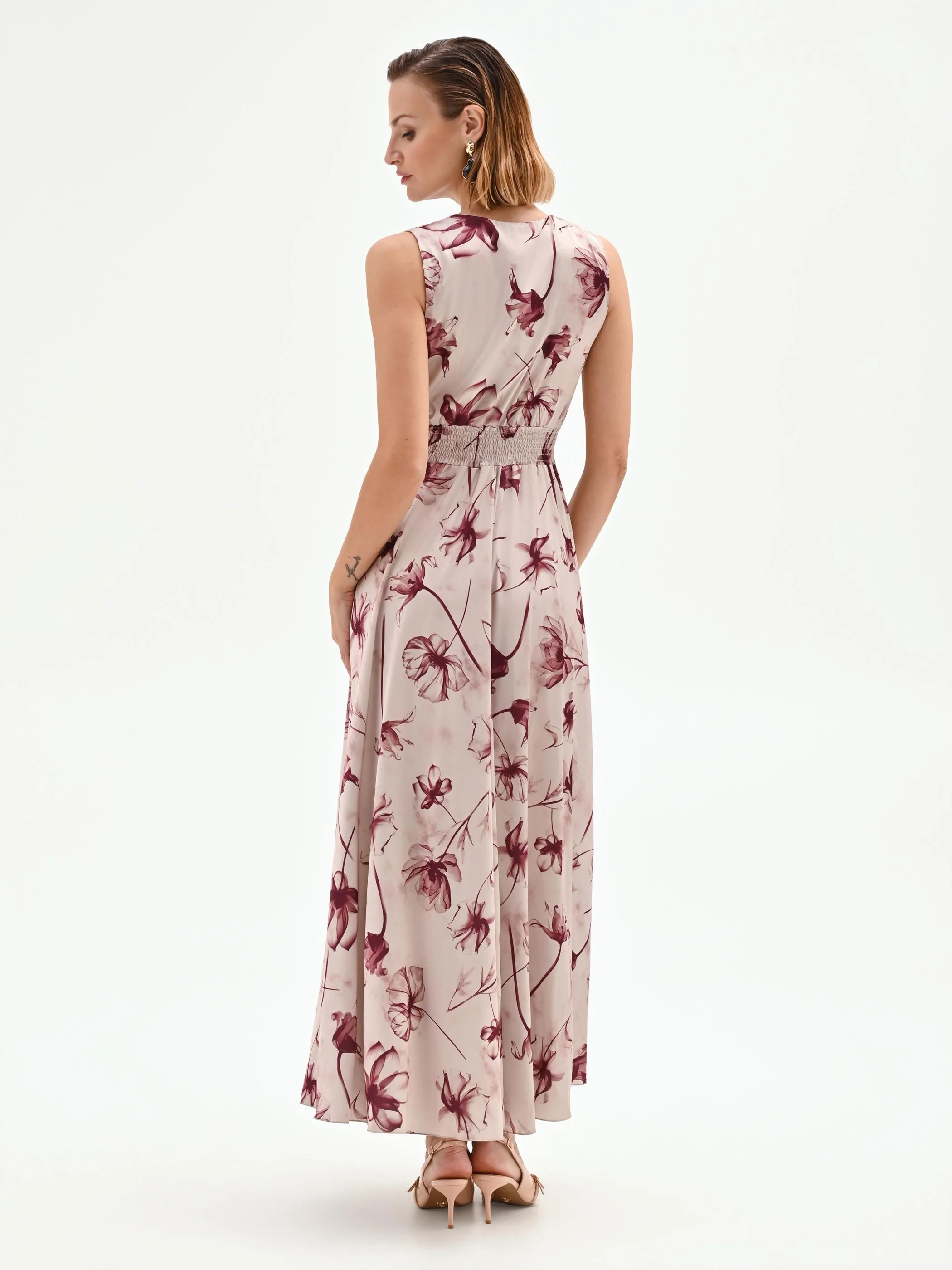 Abito lungo rosso bordeaux stampa floreale - Image 2