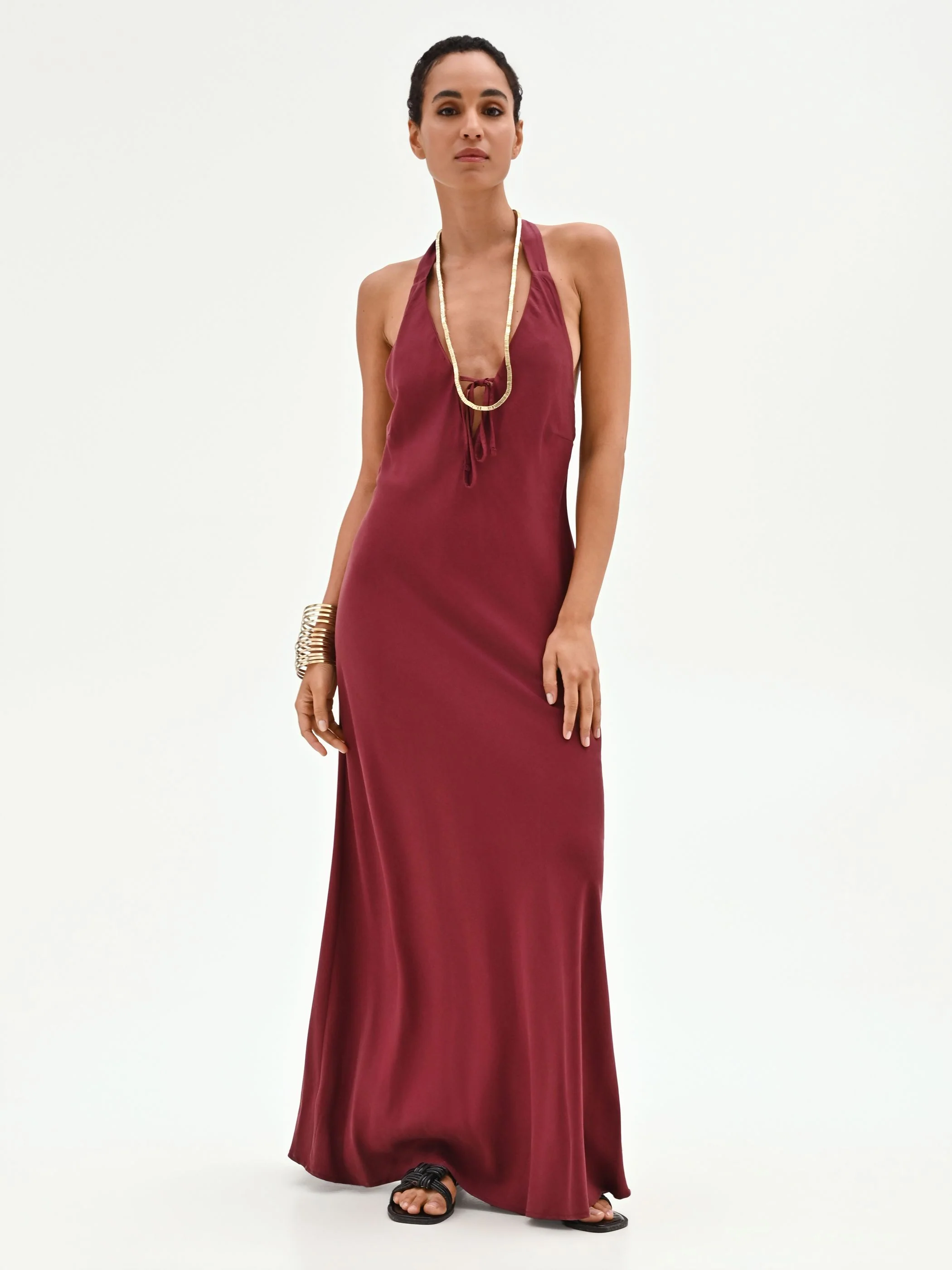 Abito lungo rosso con allacciatura americana - Image 6