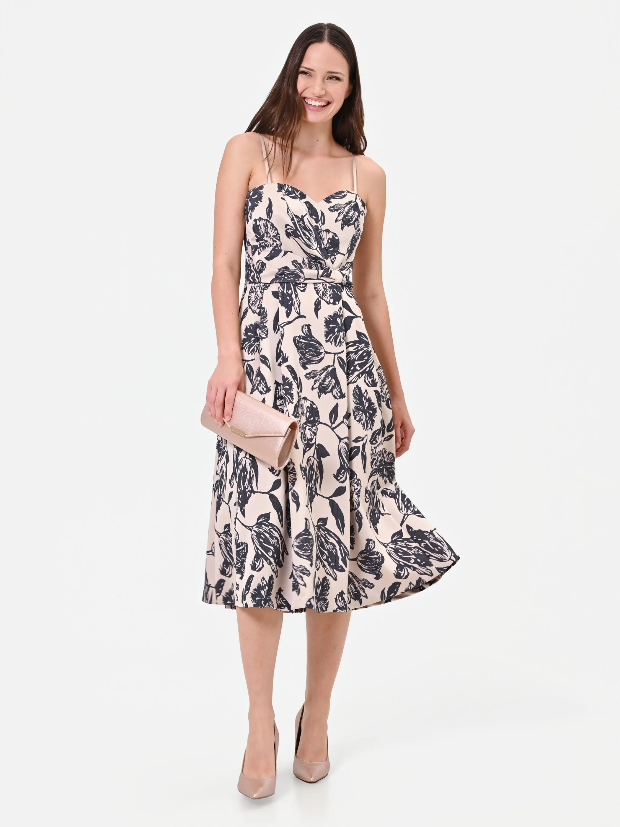 Abito midi in jacquard con stampa floreale blu navy - Image 5