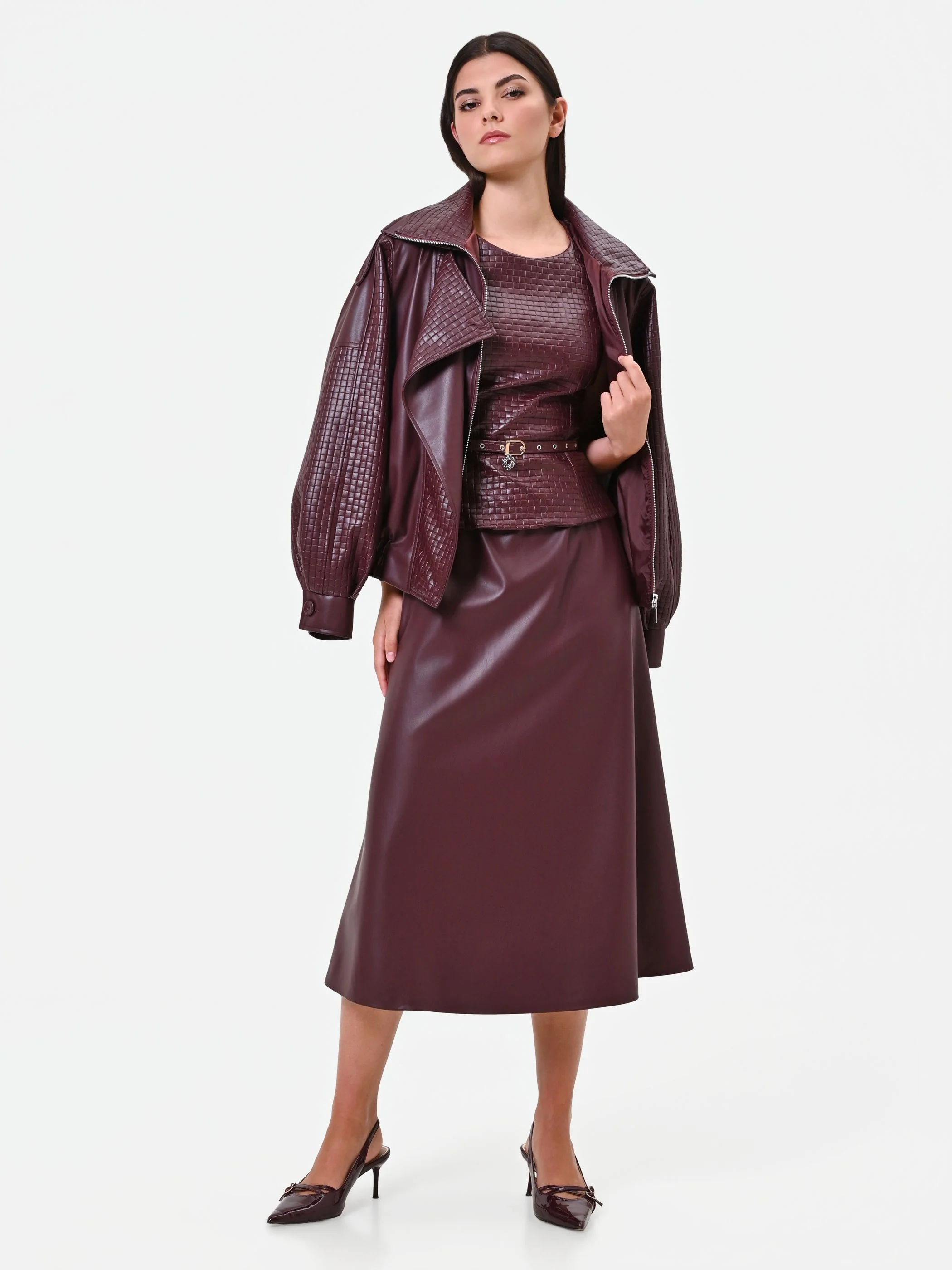 Abito midi in similpelle rosso bordeaux - Image 6