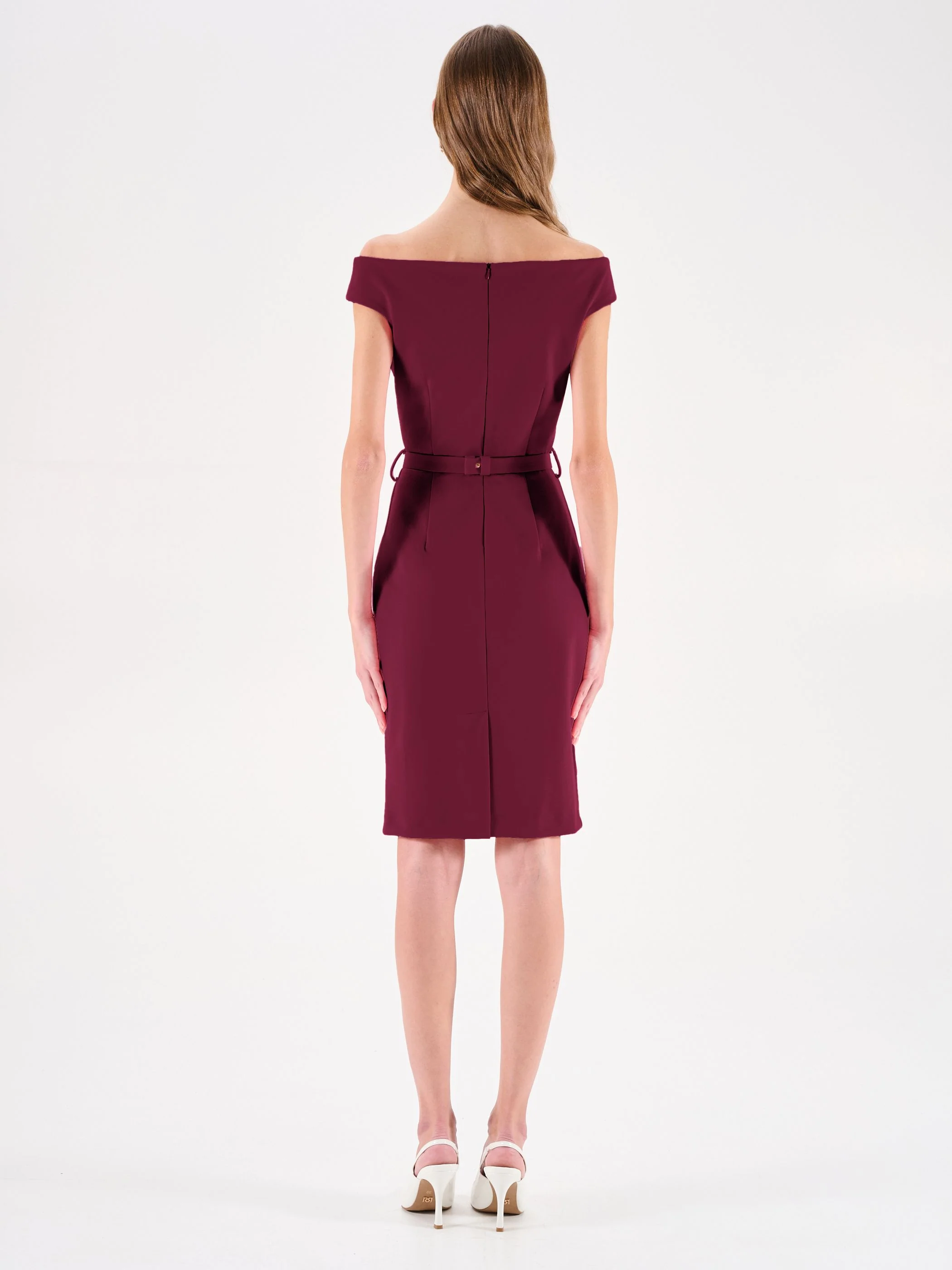 Abito tubino bordeaux in punto milano con scollo design - Image 2