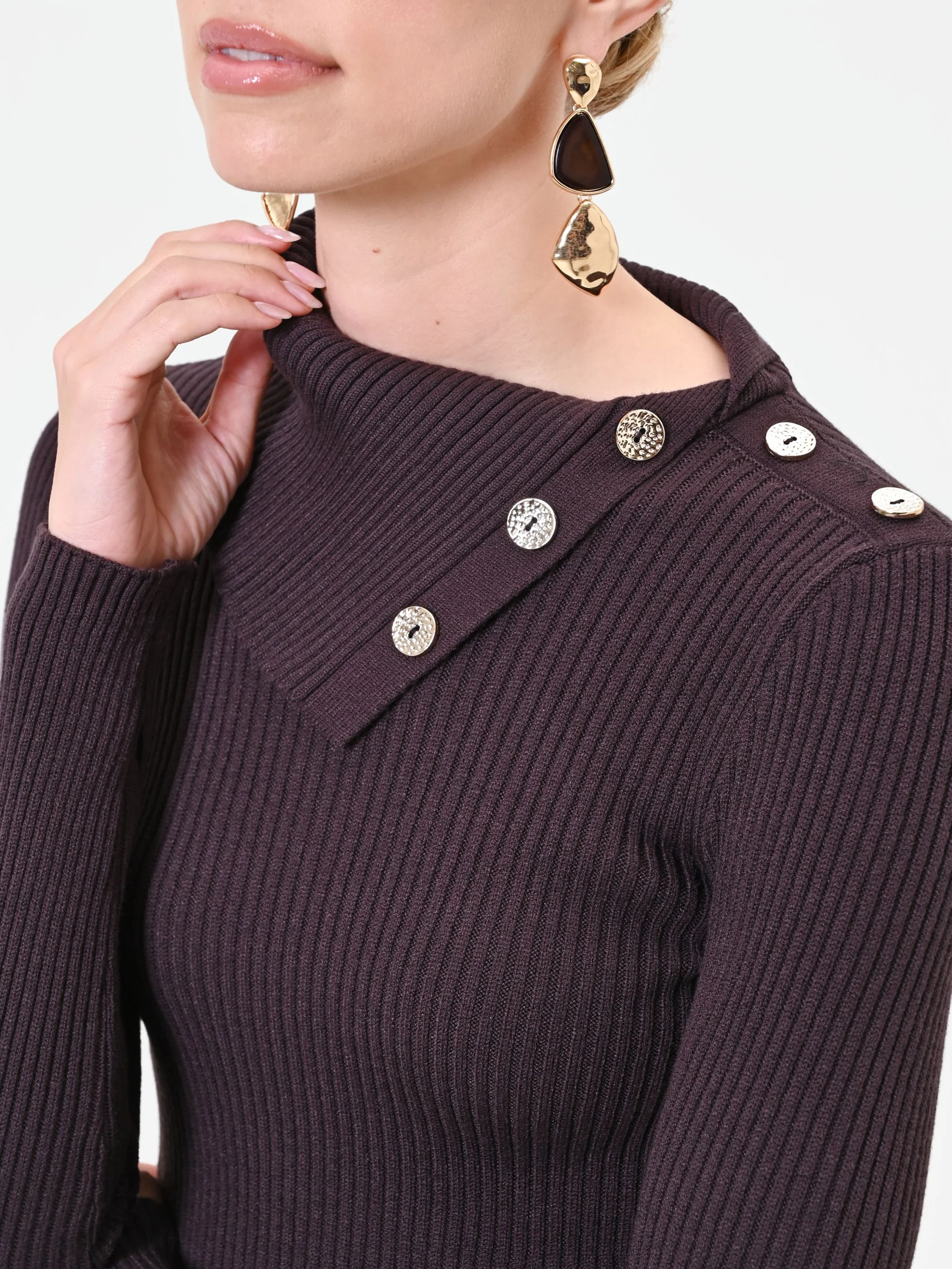 Abito tubino in maglia marrone - Image 2