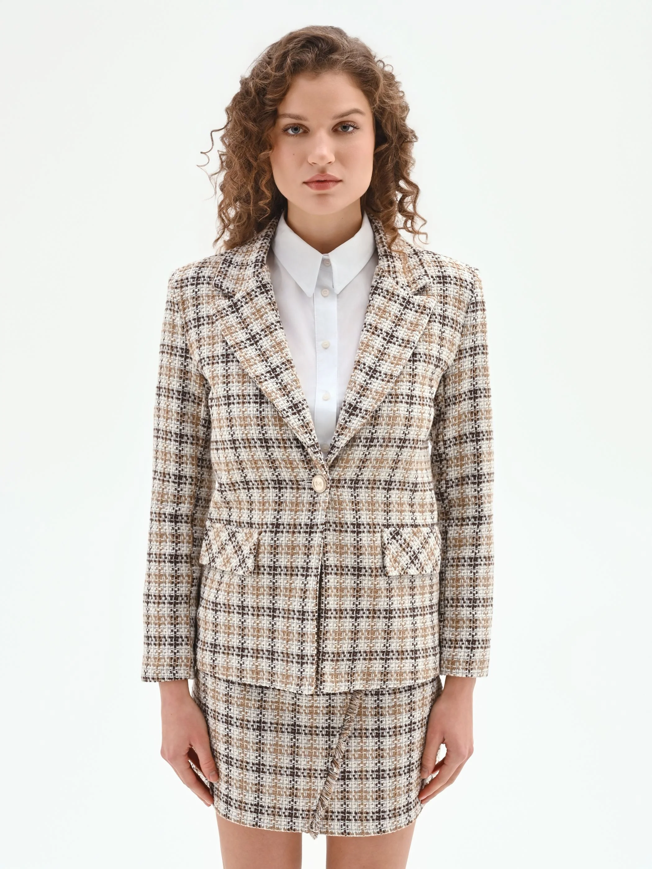 Blazer in tweed check color cioccolato
