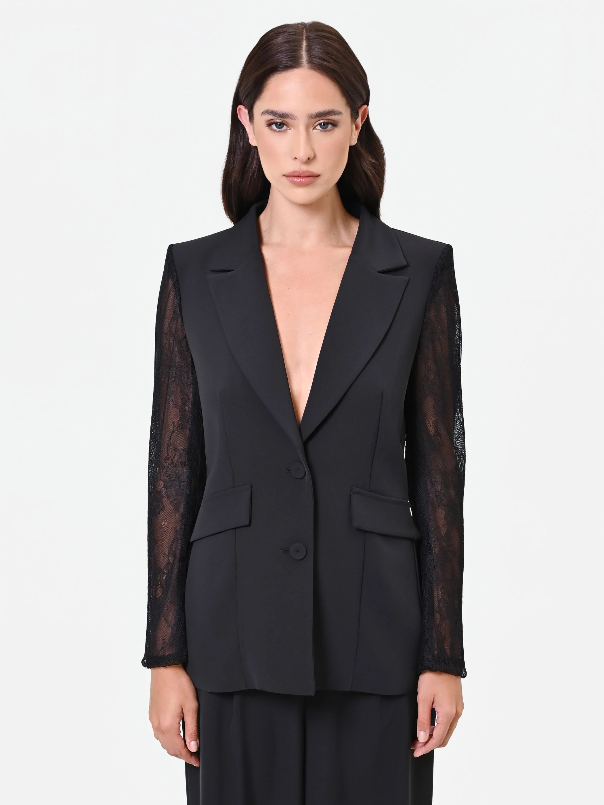 Blazer nero con maniche in pizzo - Image 2