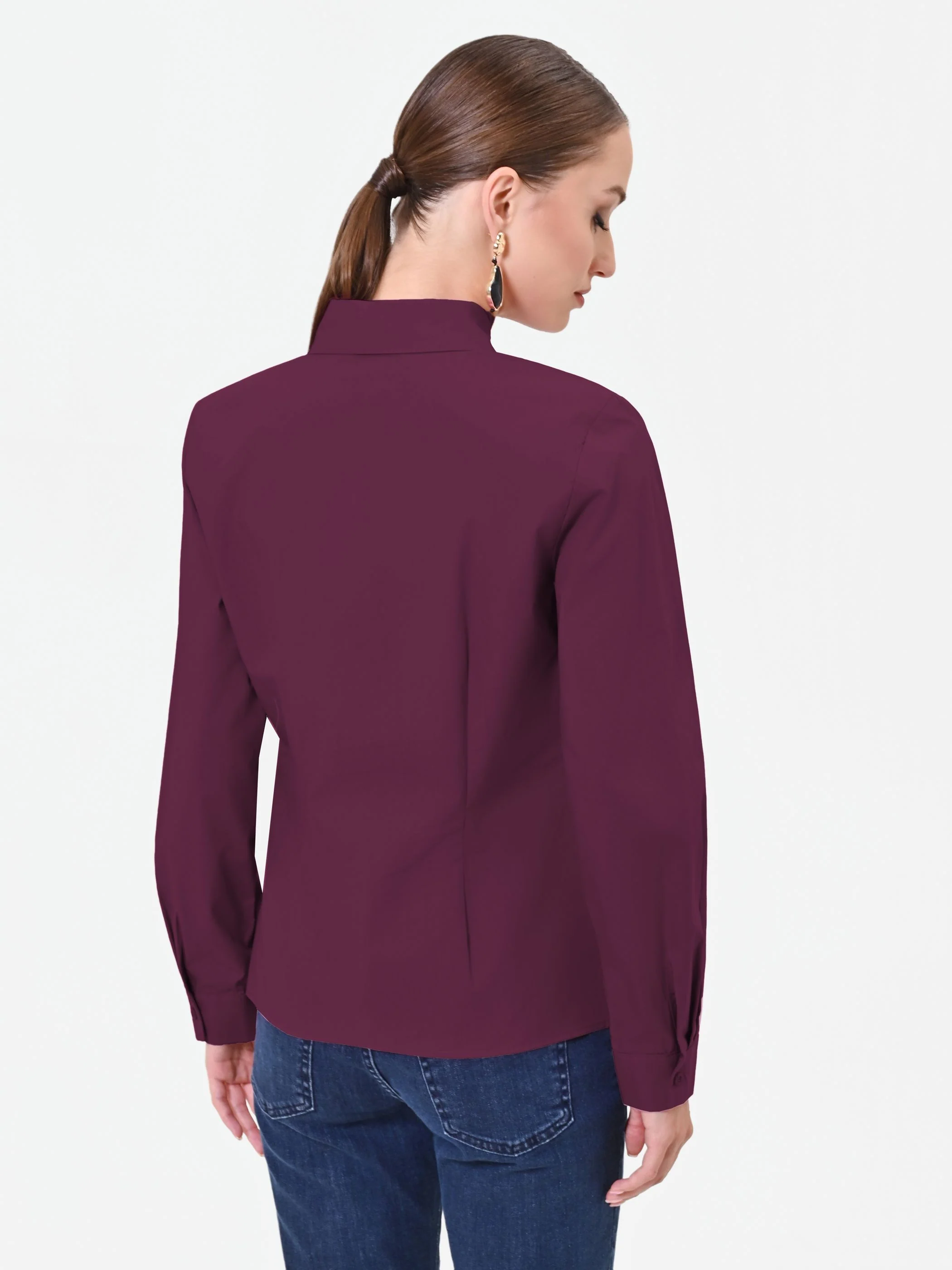 Blusa a camicia bordeaux rosso con cuciture sagomate - Image 3