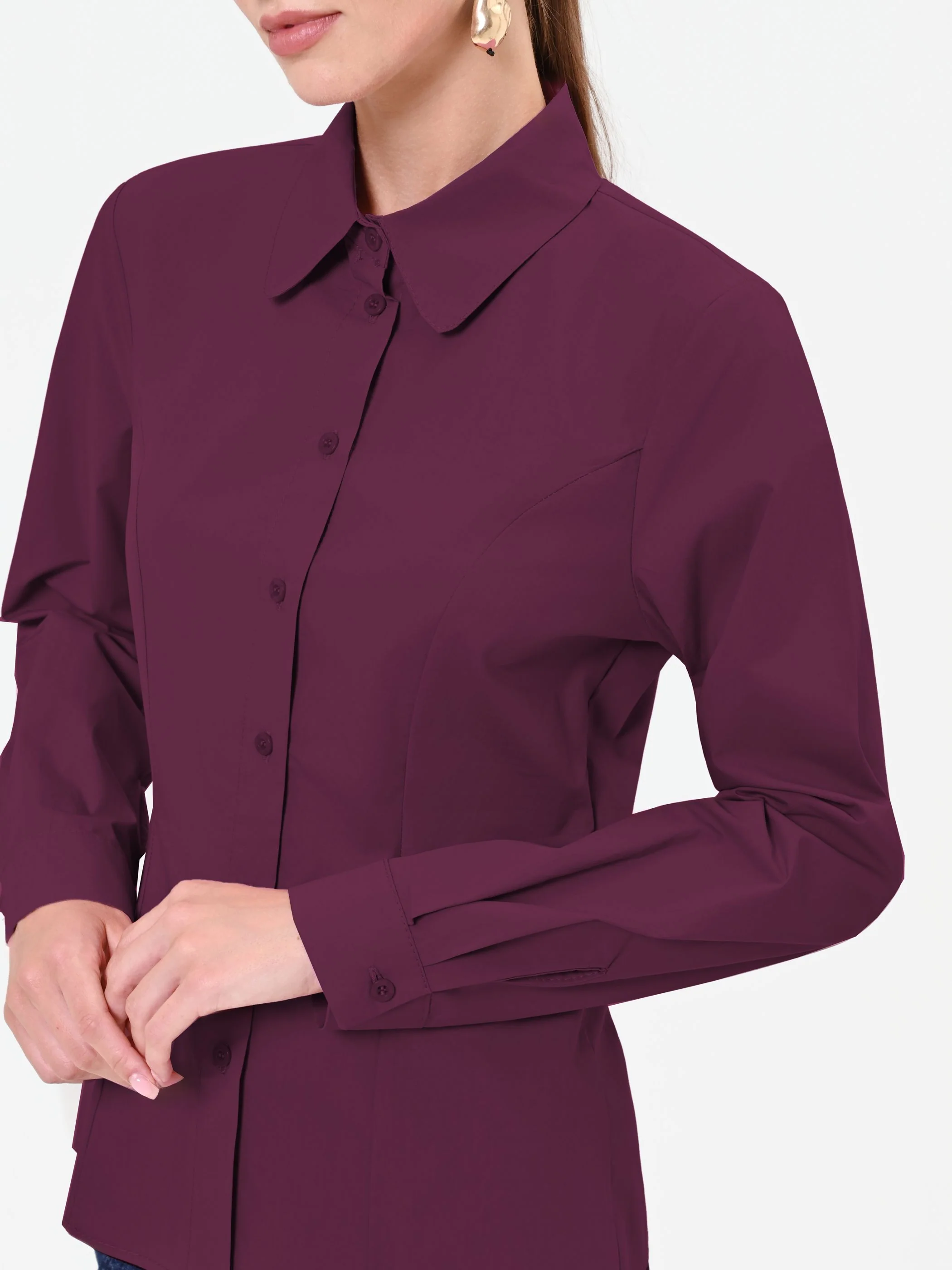 Blusa a camicia bordeaux rosso con cuciture sagomate - Image 4