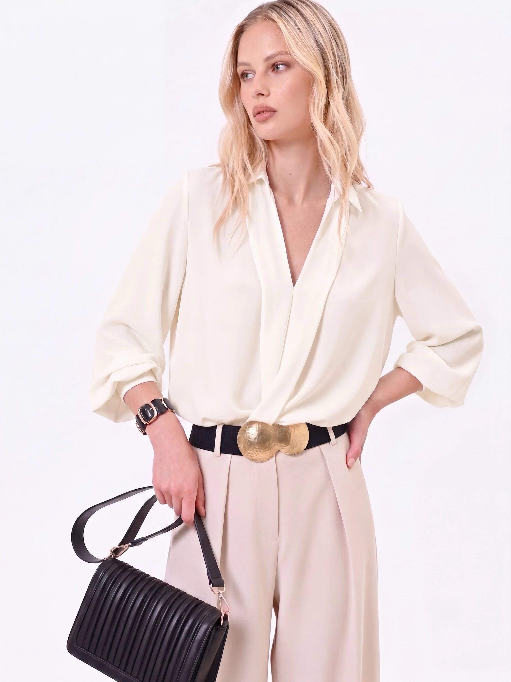 Blusa bianca con incrocio in raso - Image 5