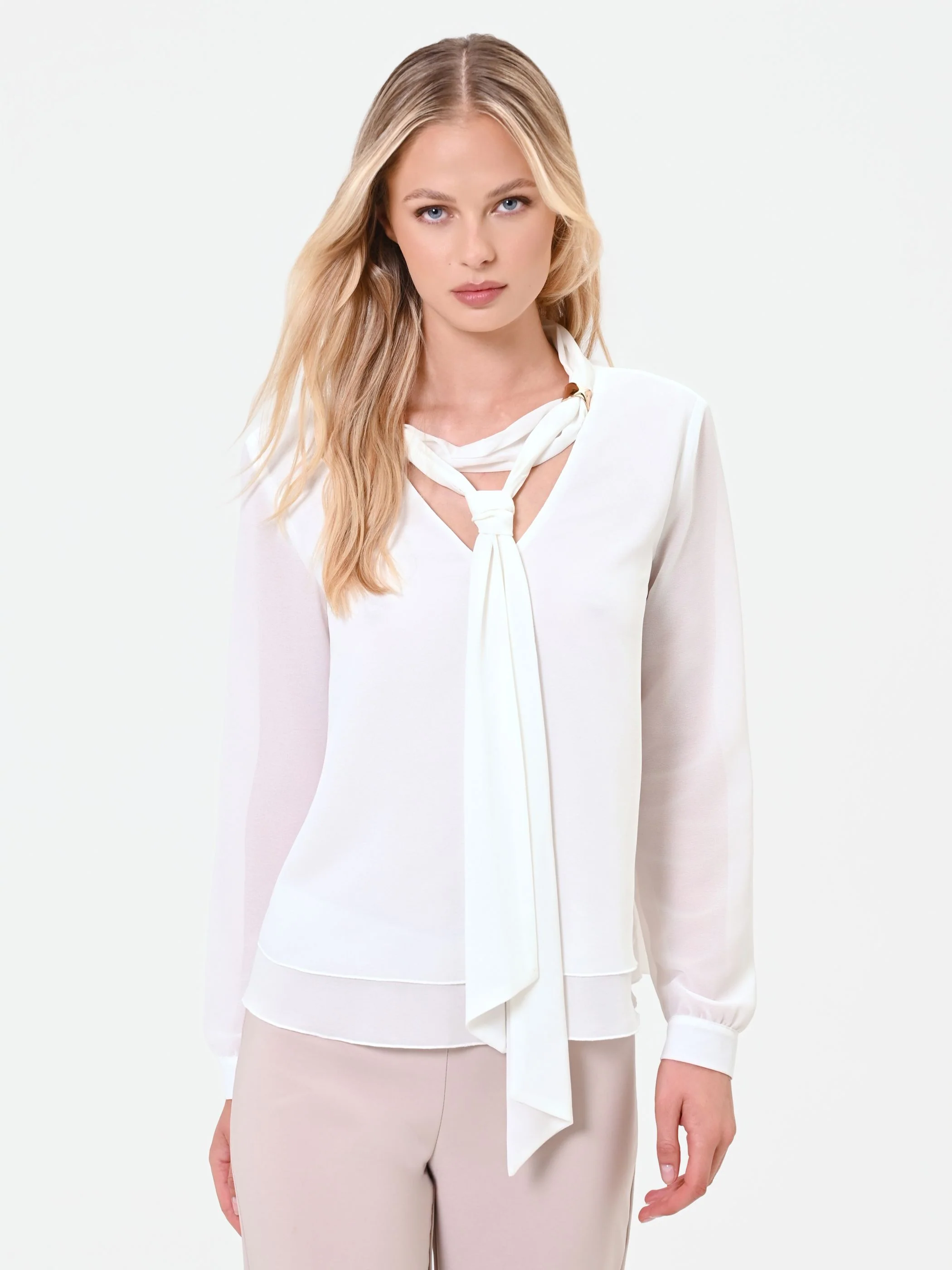 Blusa bianca con nastro lavalliere - Image 5