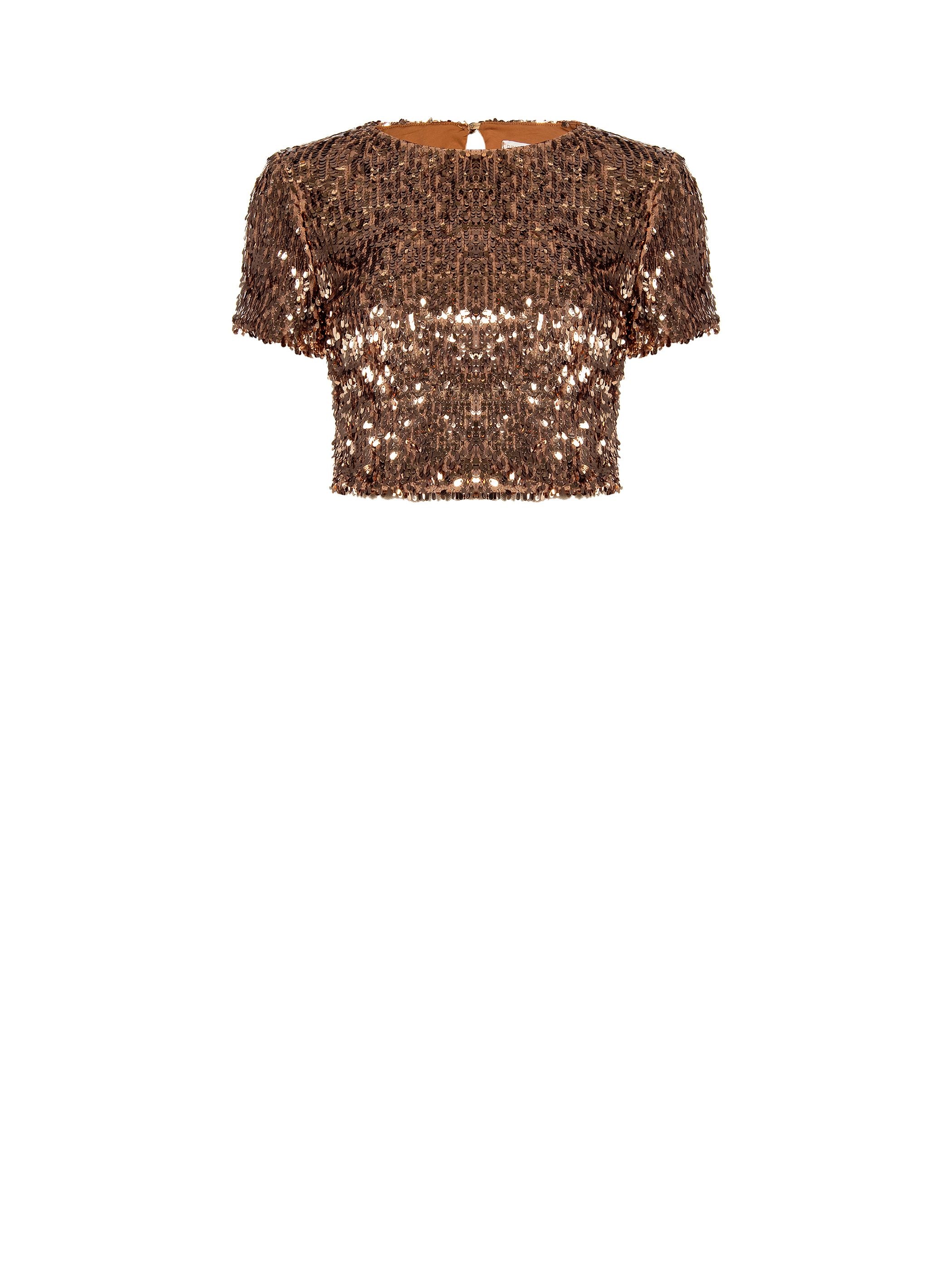 Blusa crop in paillettes marrone bronzo - Image 6
