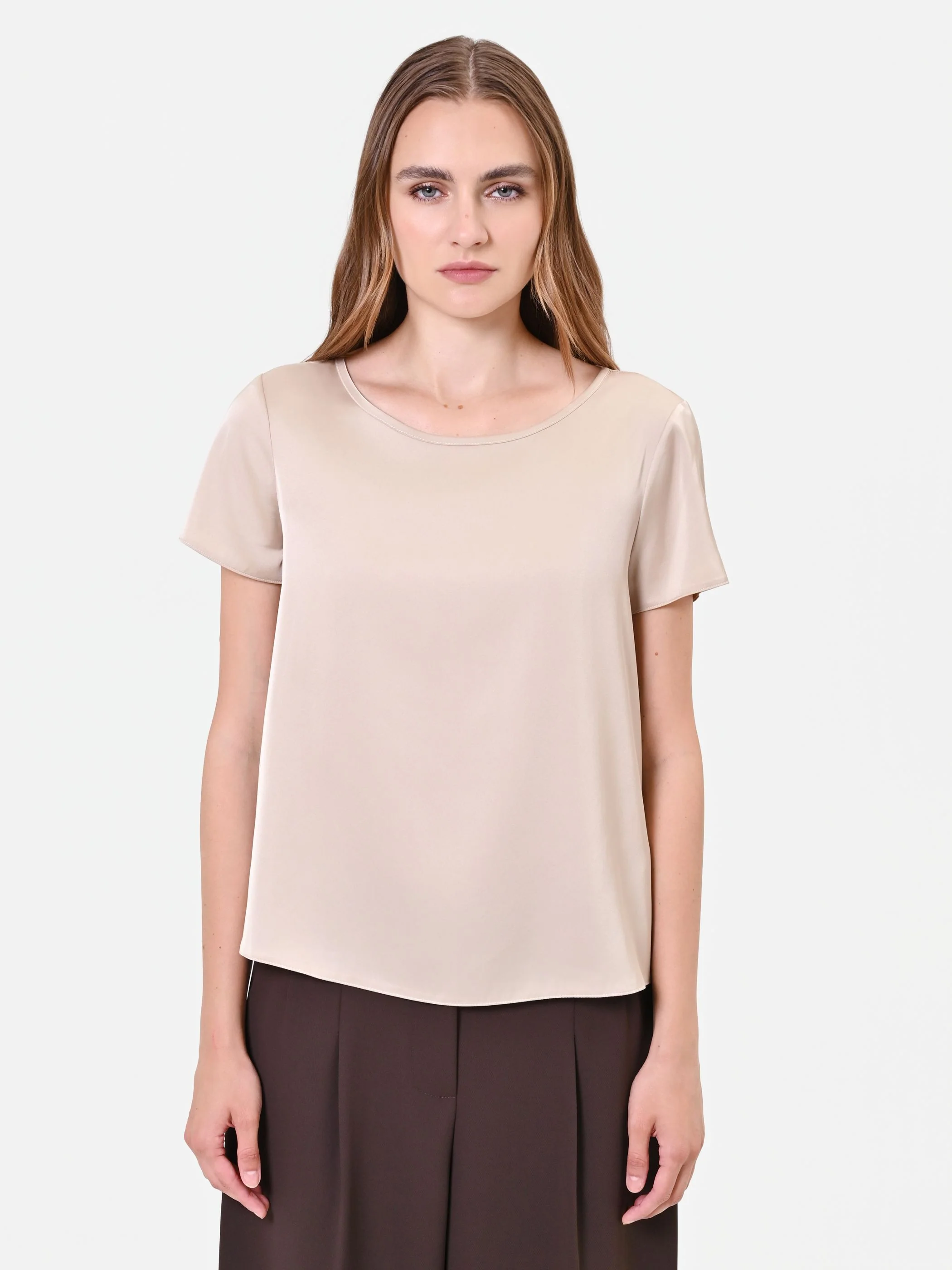 Blusa in raso tortora beige - Image 3