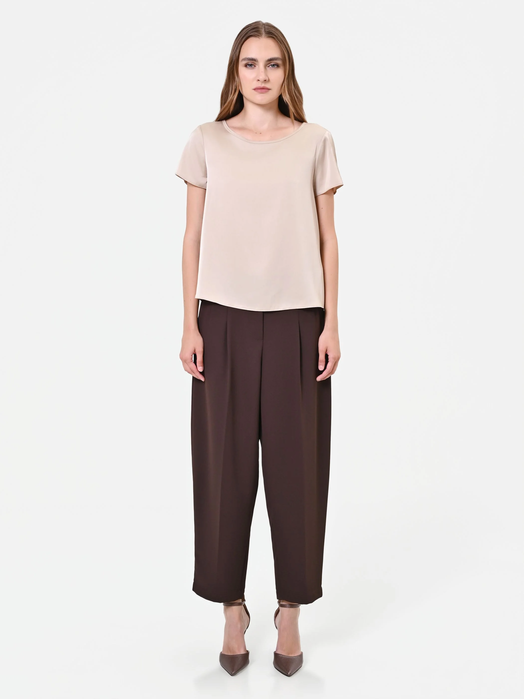 Blusa in raso tortora beige - Image 4