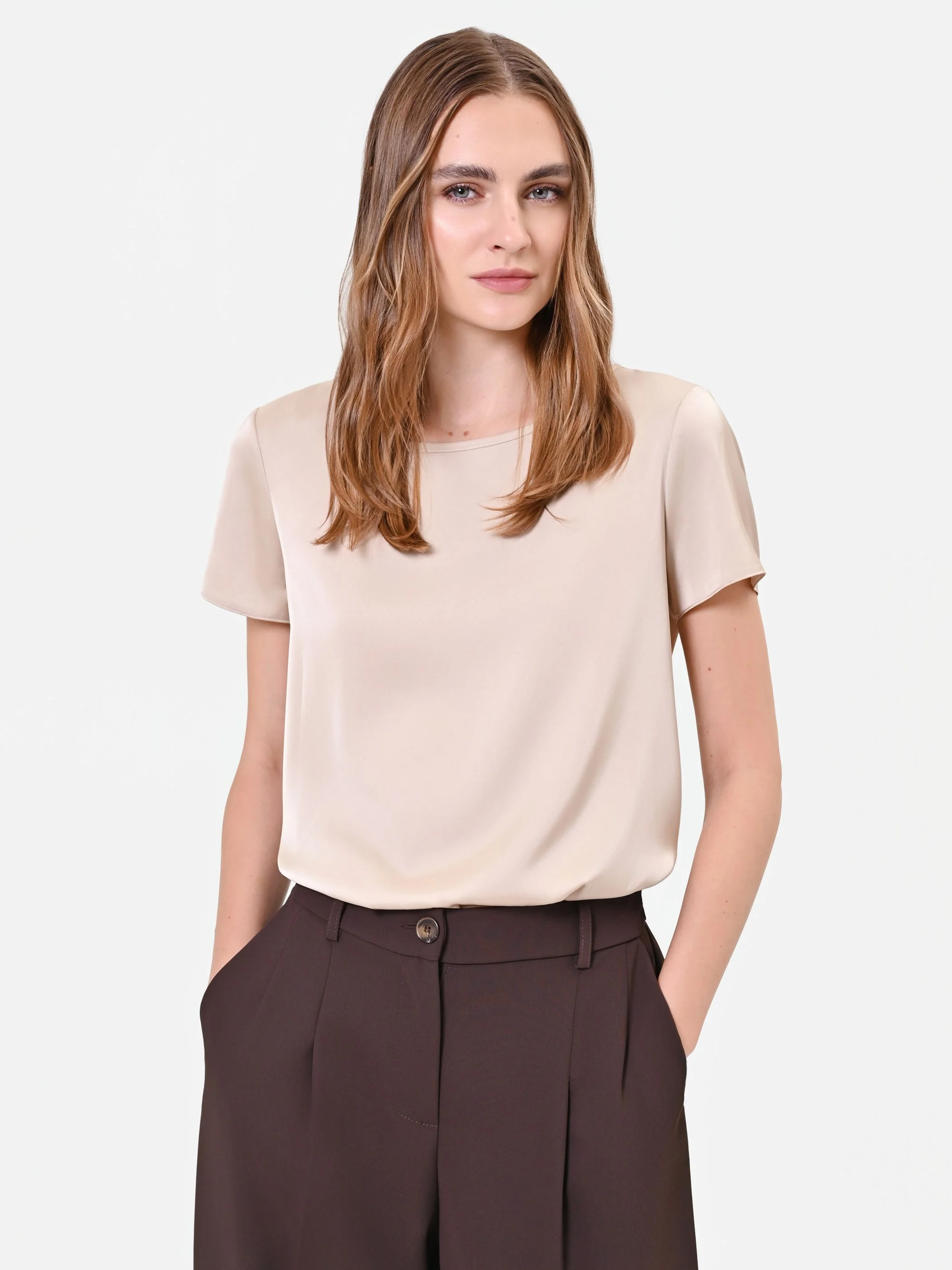 Blusa in raso tortora beige - Image 5