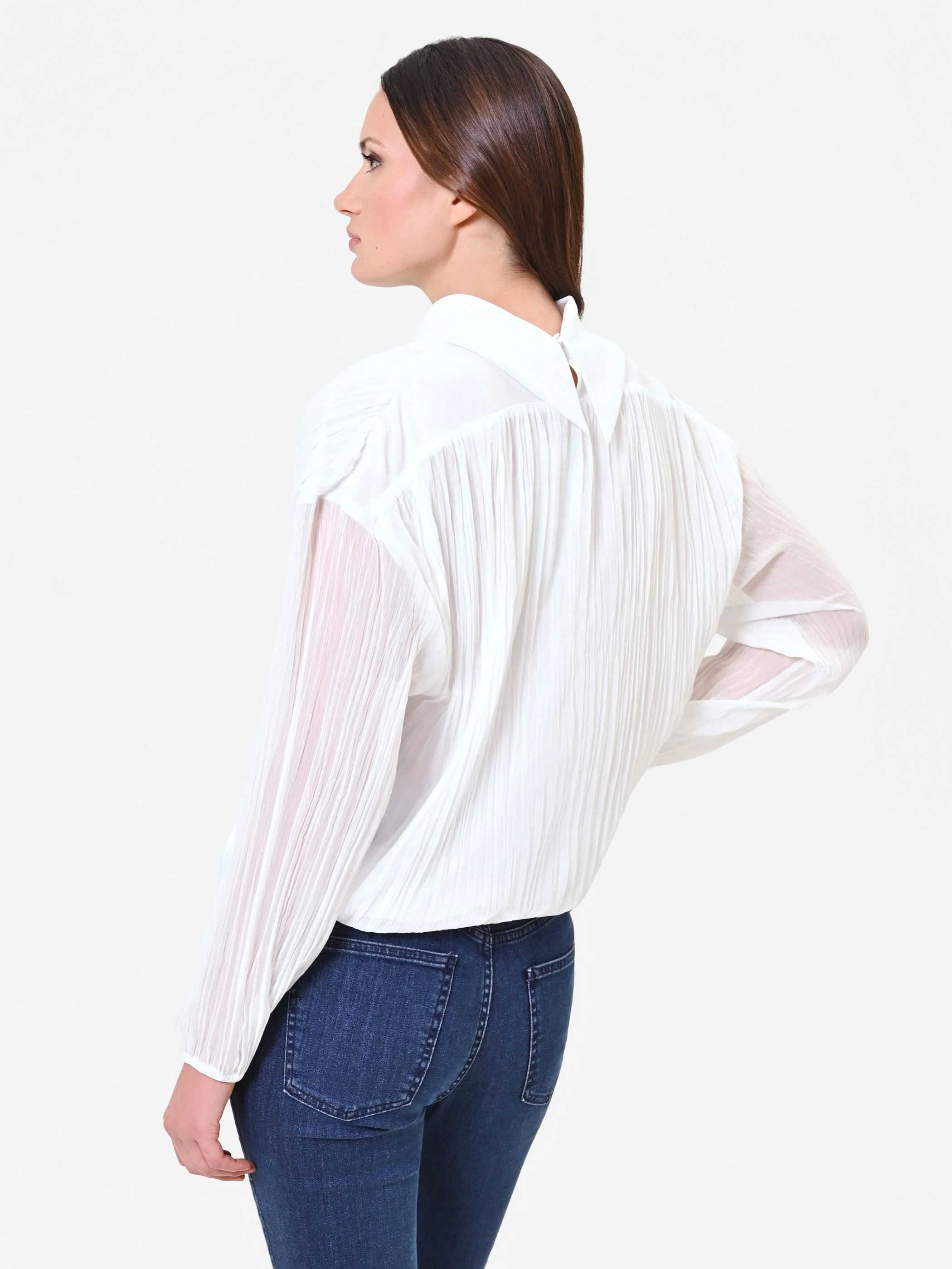 Blusa panna a maniche lunghe con plissettatura - Image 3