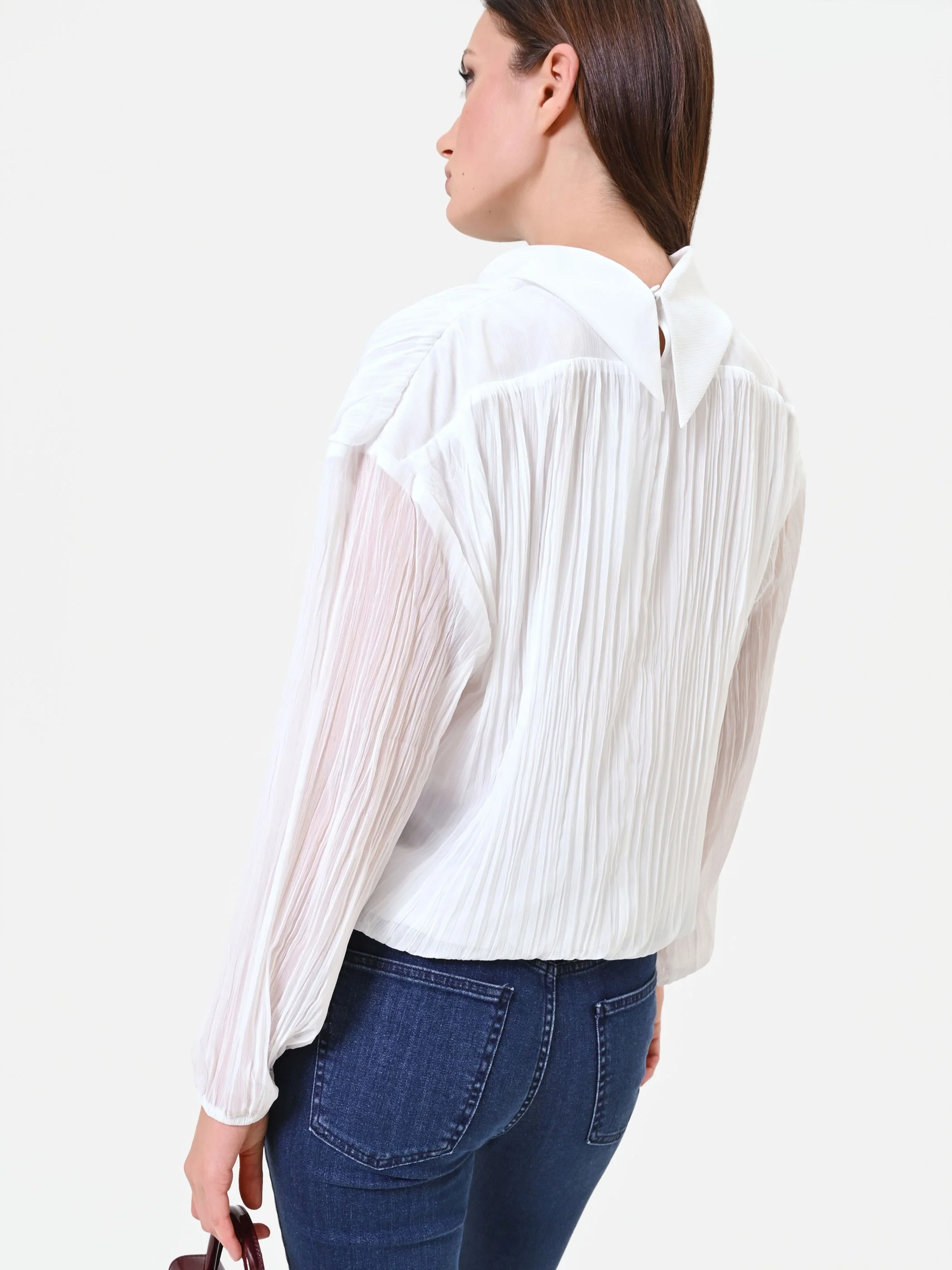 Blusa panna a maniche lunghe con plissettatura - Image 6