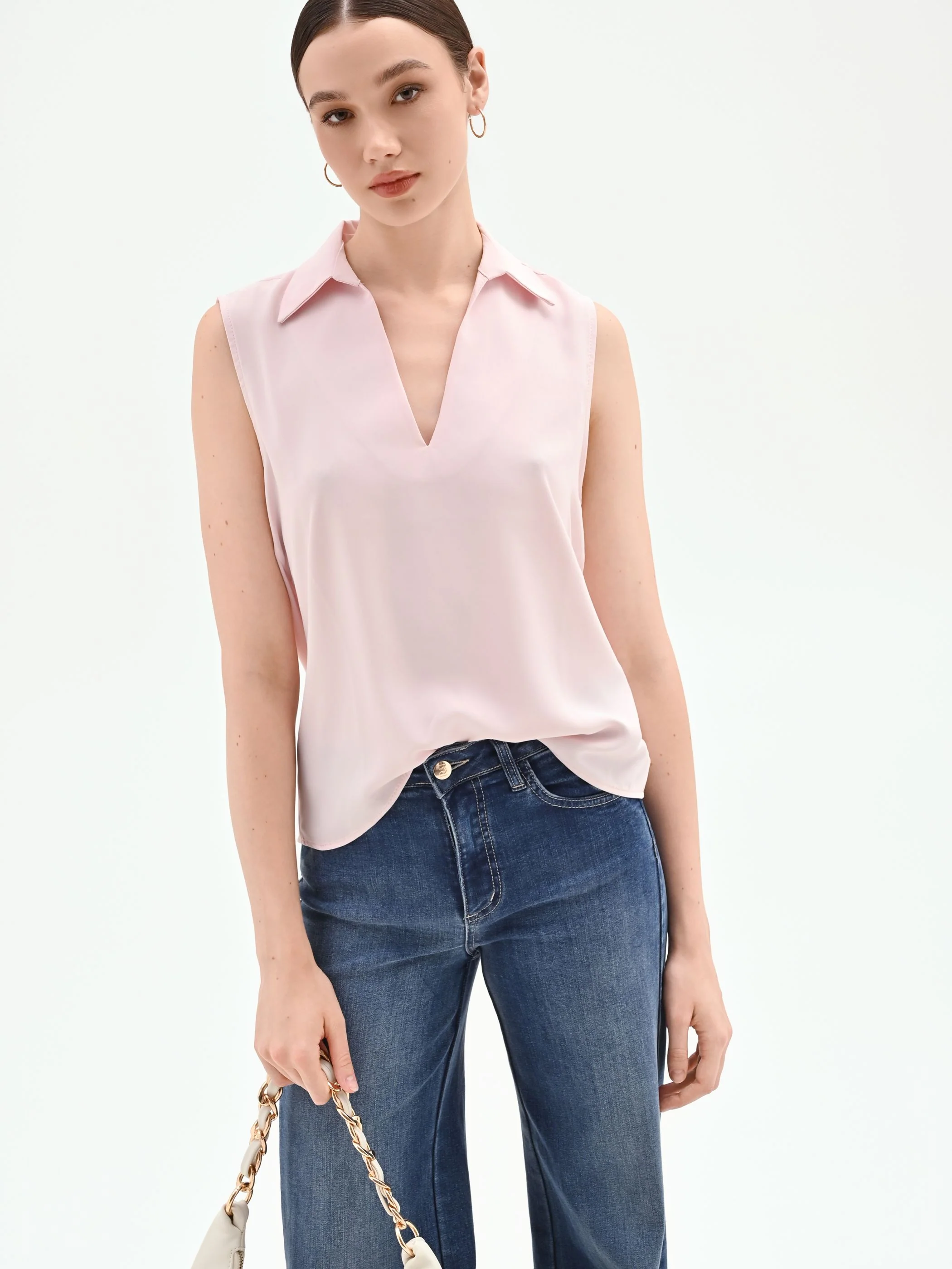 Blusa rosa pastello con collo a rever - Image 6