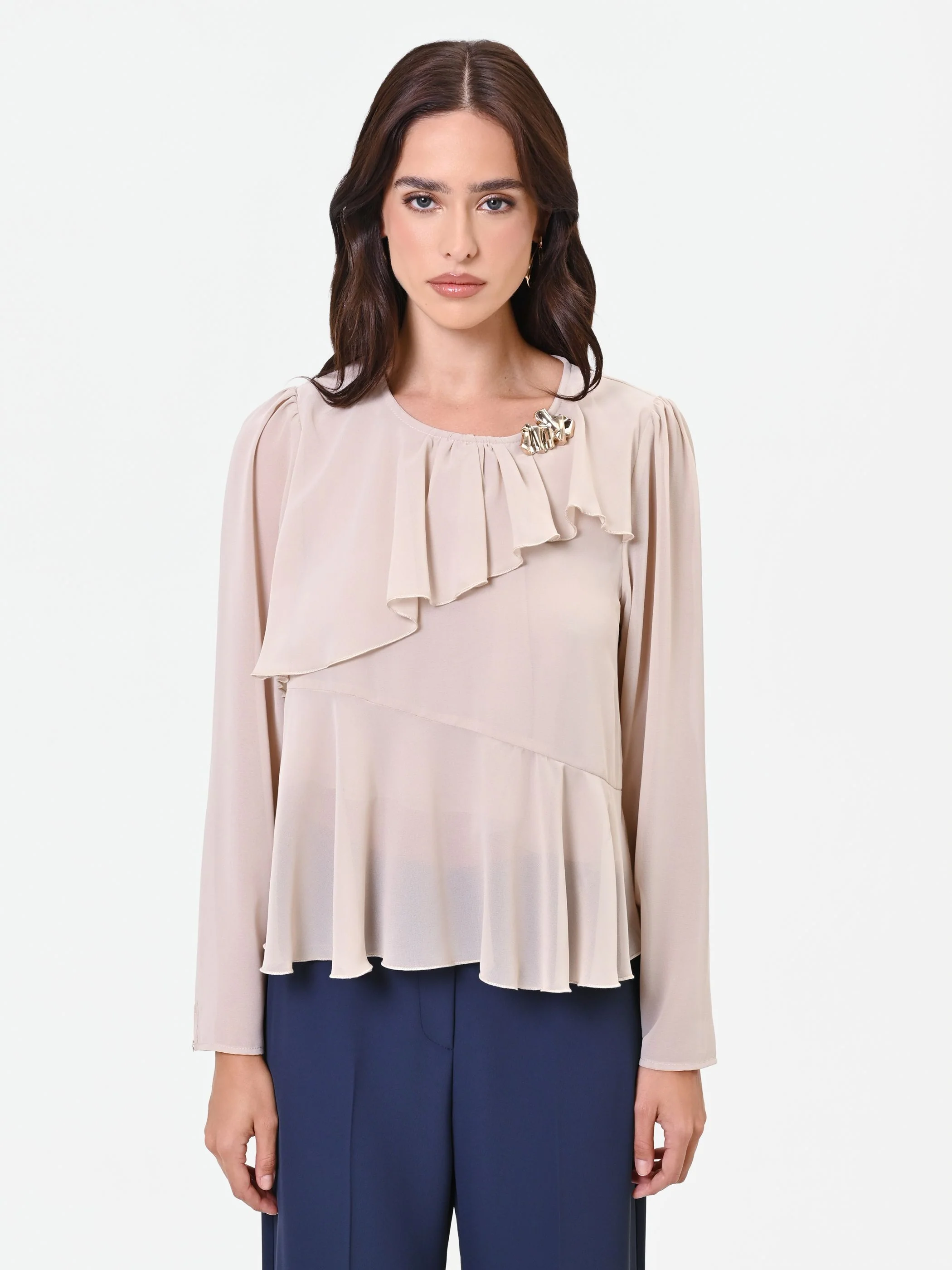 Blusa tortora beige con rouche asimmetrica - Image 2