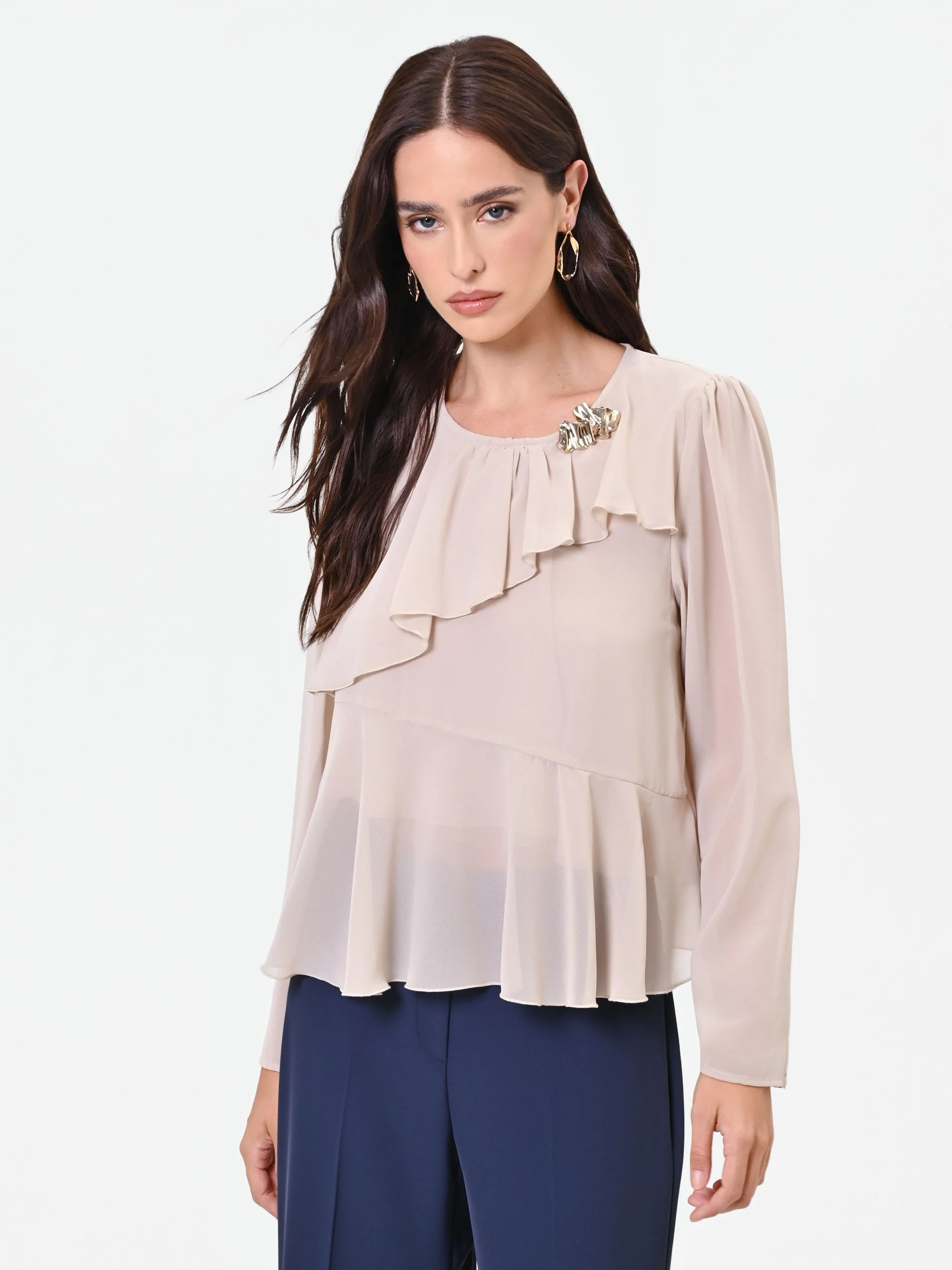Blusa tortora beige con rouche asimmetrica - Image 5