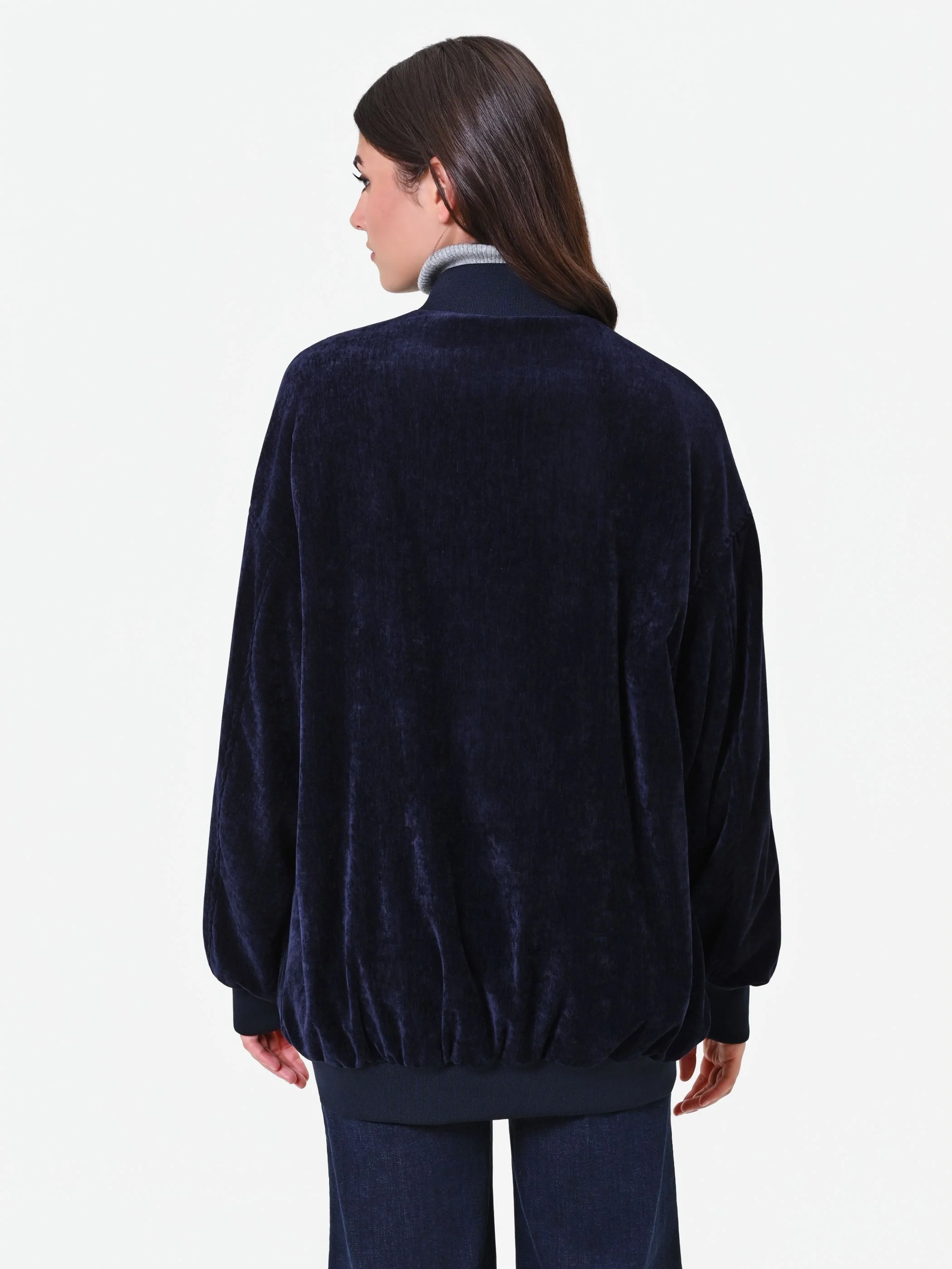 Bomber oversize in velluto blu navy - Image 3