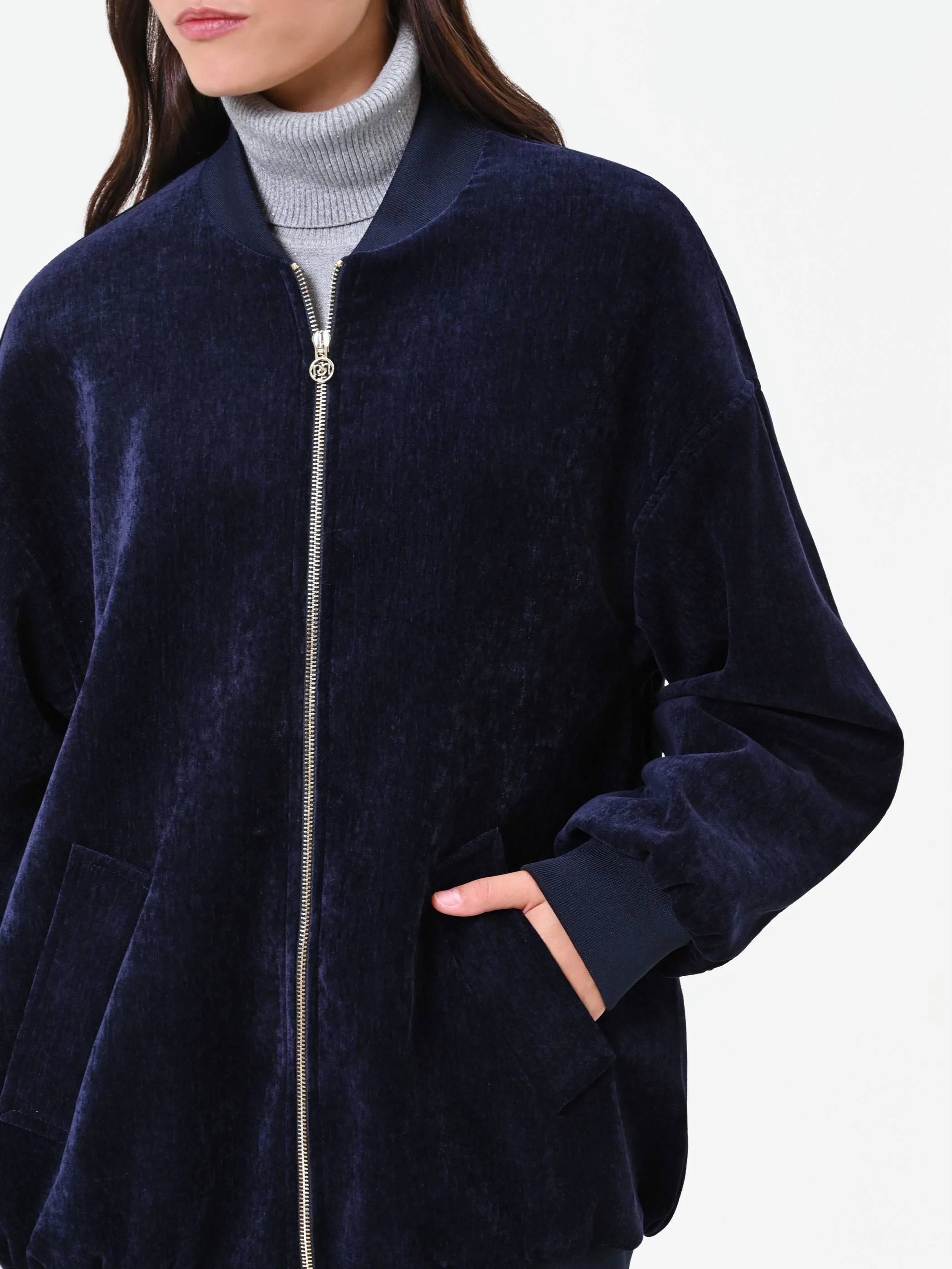 Bomber oversize in velluto blu navy - Image 4