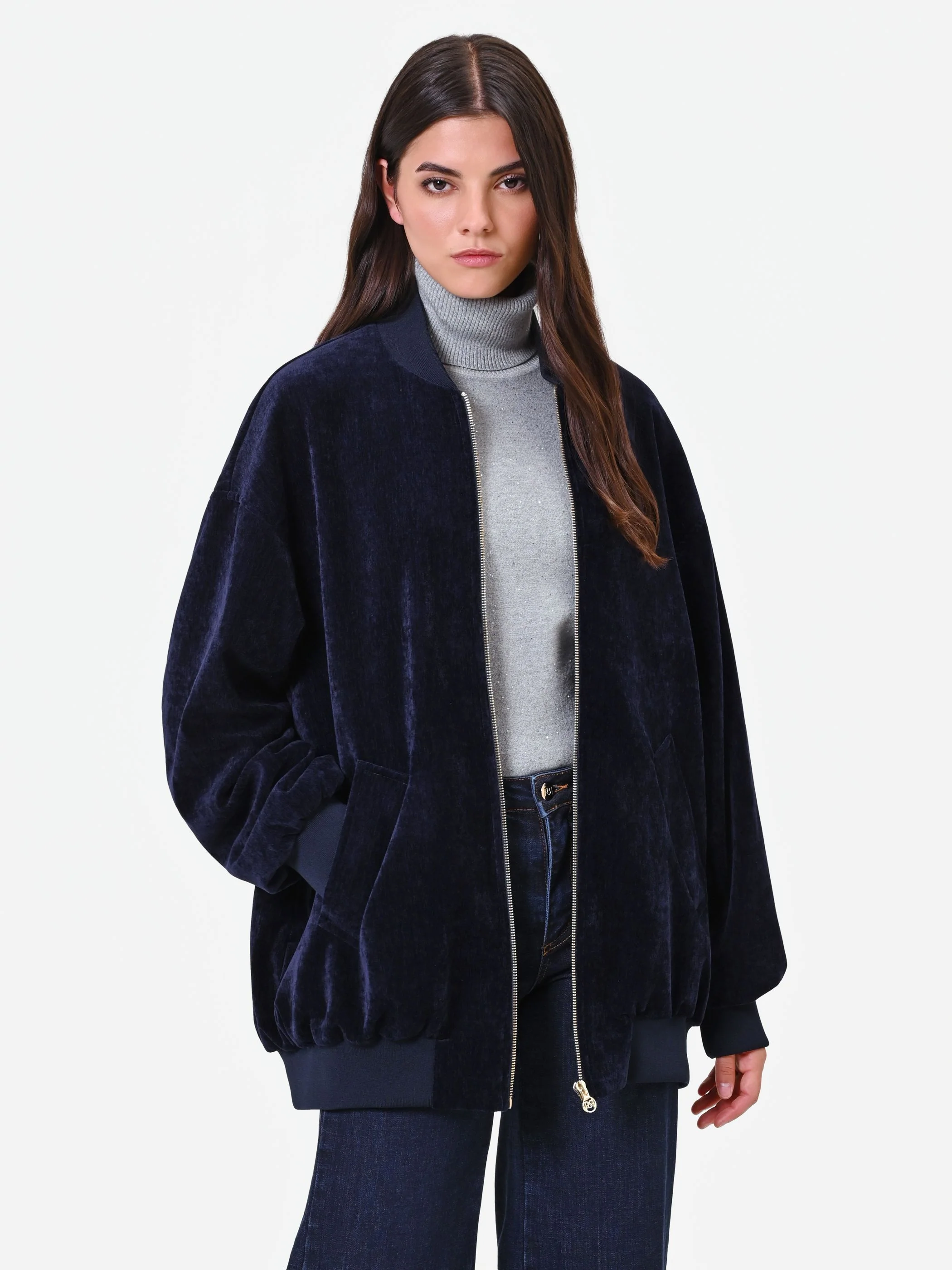 Bomber oversize in velluto blu navy - Image 5