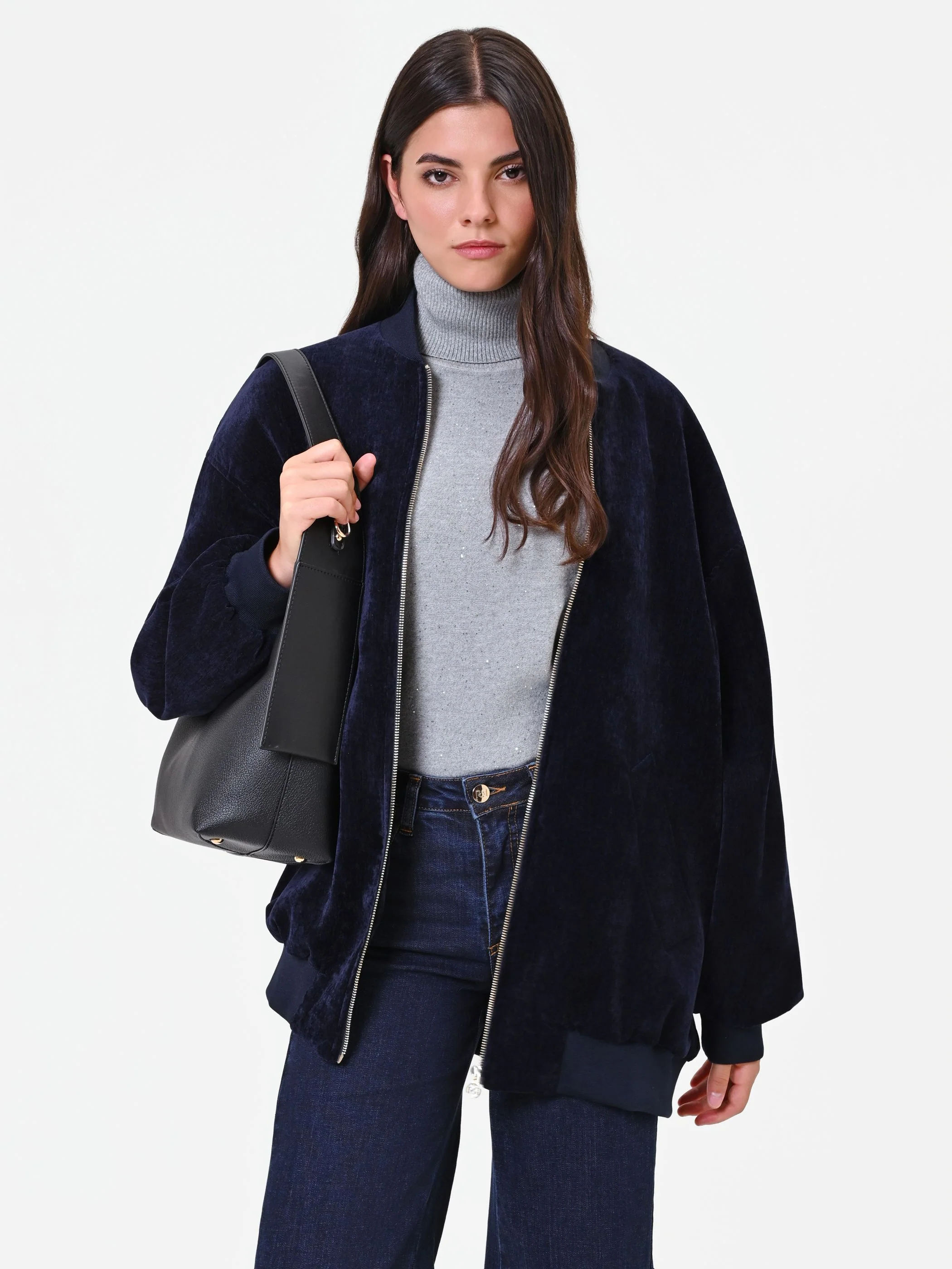 Bomber oversize in velluto blu navy - Image 6