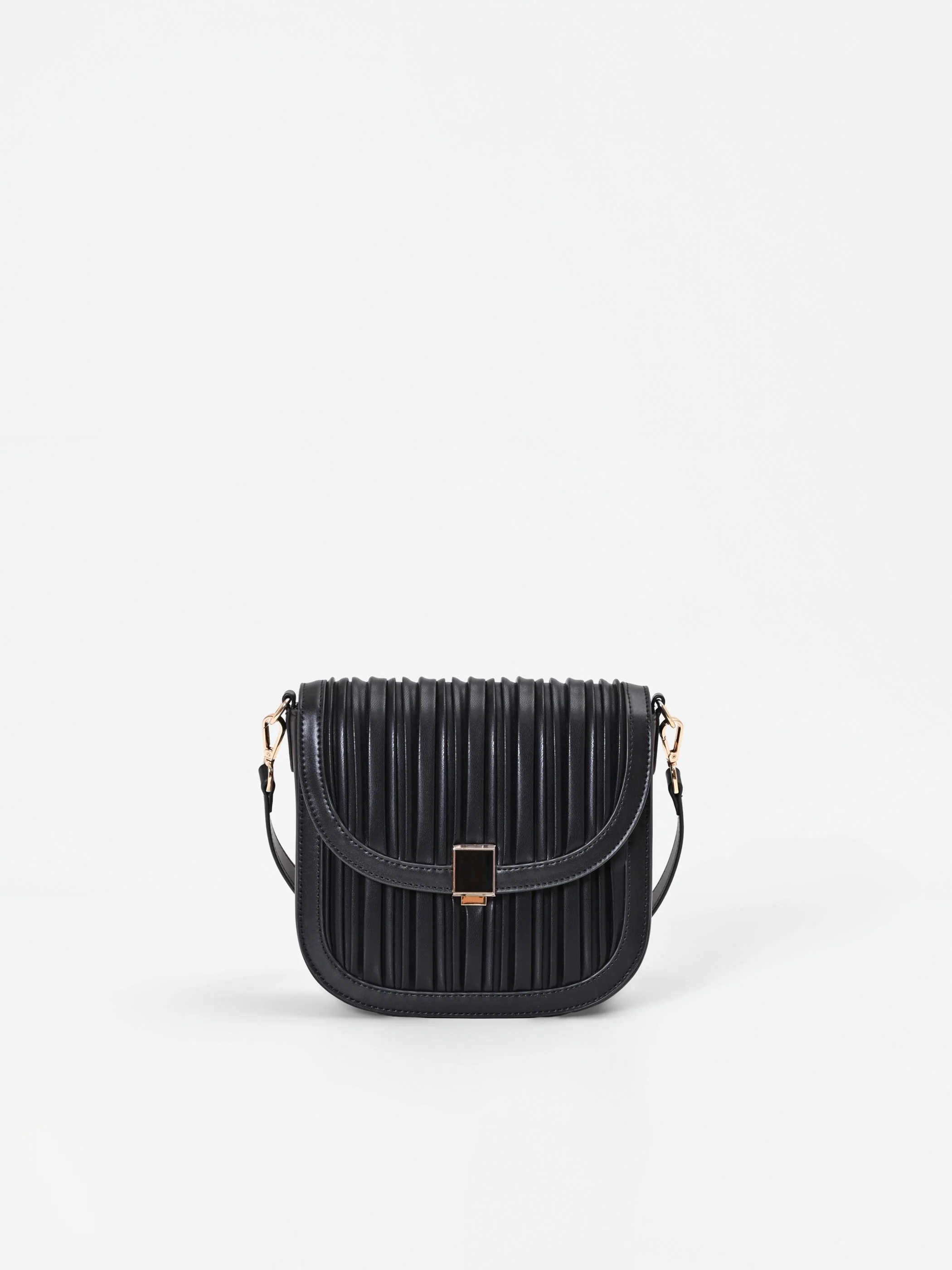 Borsa a tracolla nera con lavorazione plissé - Image 5