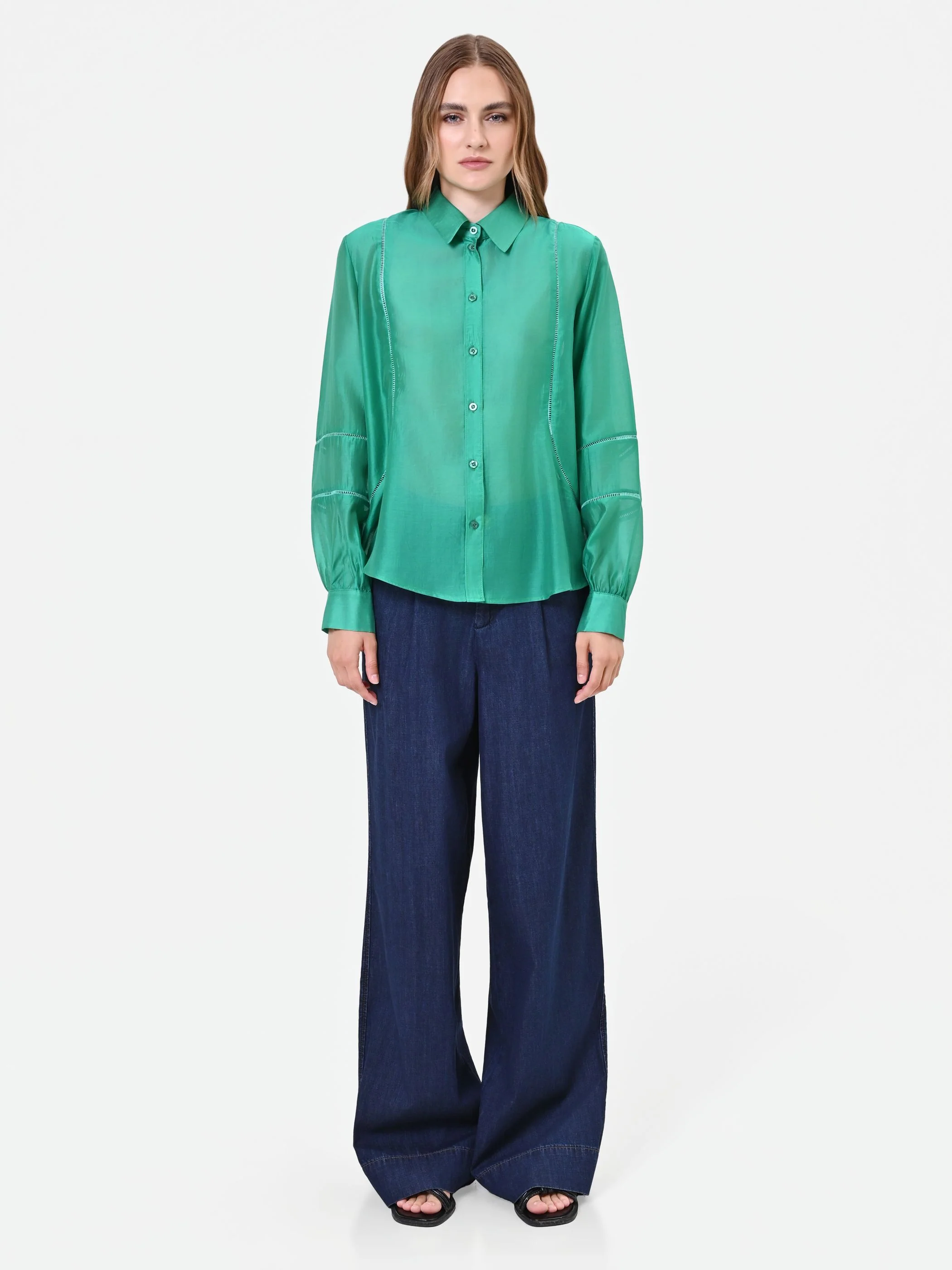 Camicia in Mussola Verde con Inserti