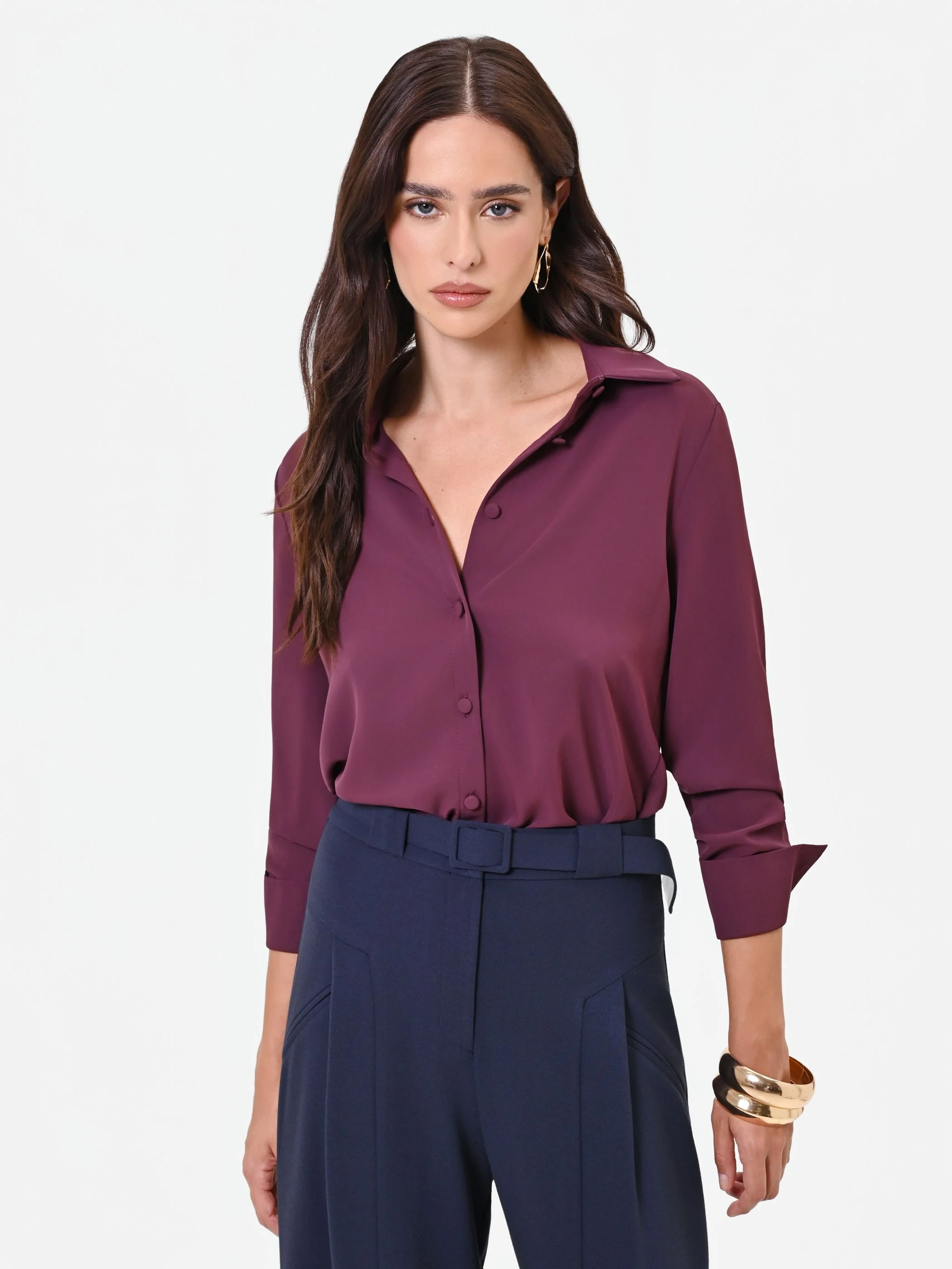 Camicia in raso bordeaux rosso - Image 5