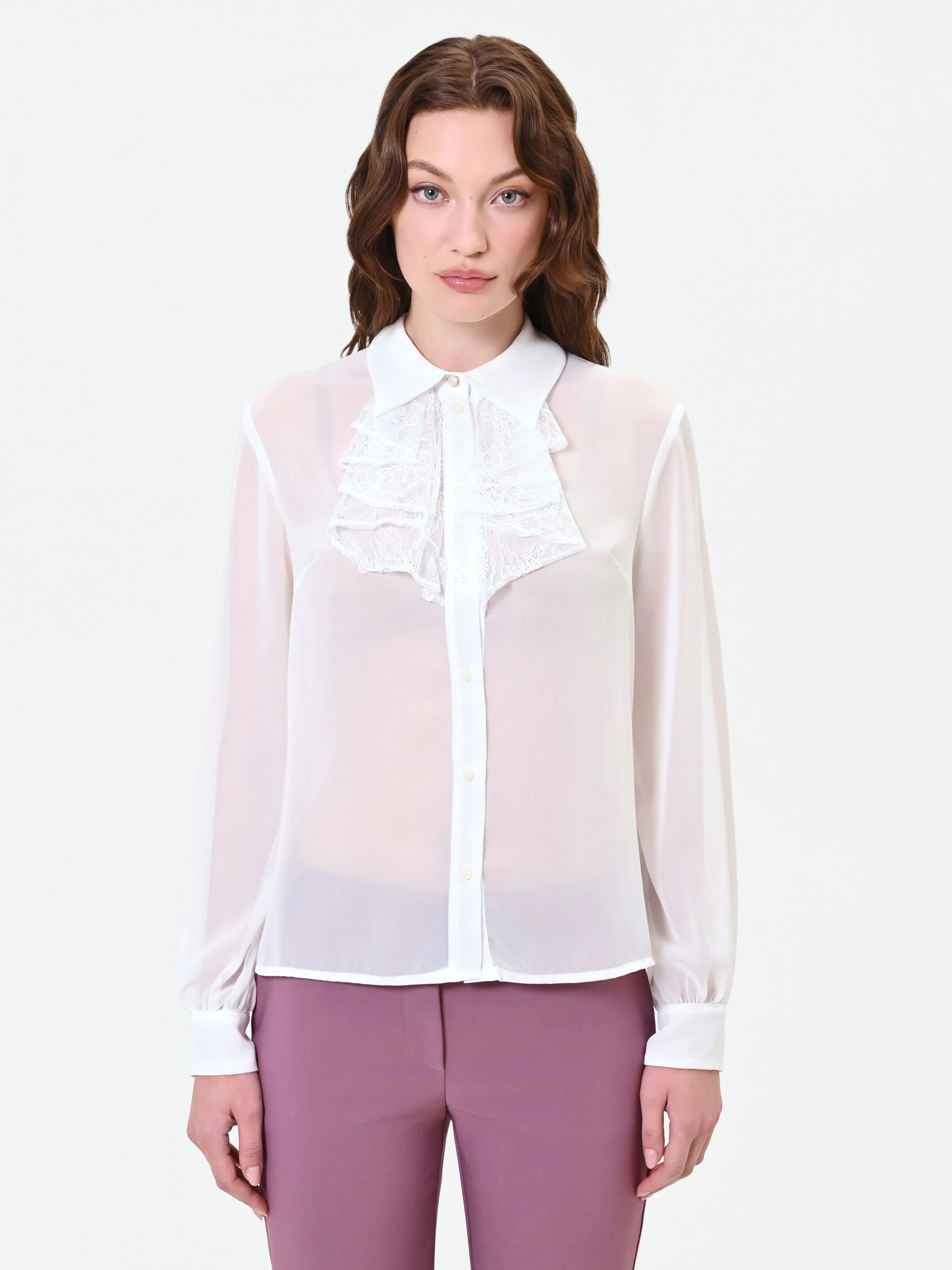 Camicia panna bianco in georgette con ruches - Image 2