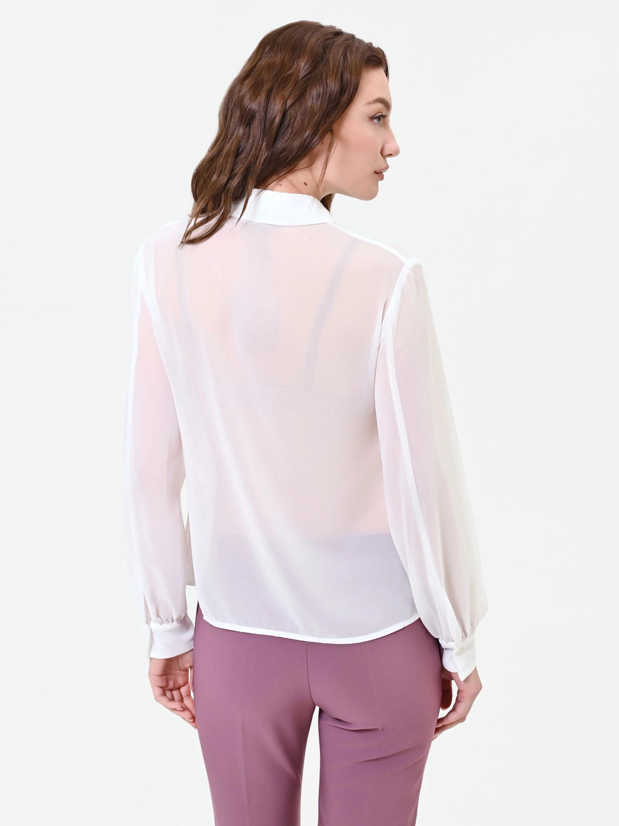 Camicia panna bianco in georgette con ruches - Image 3