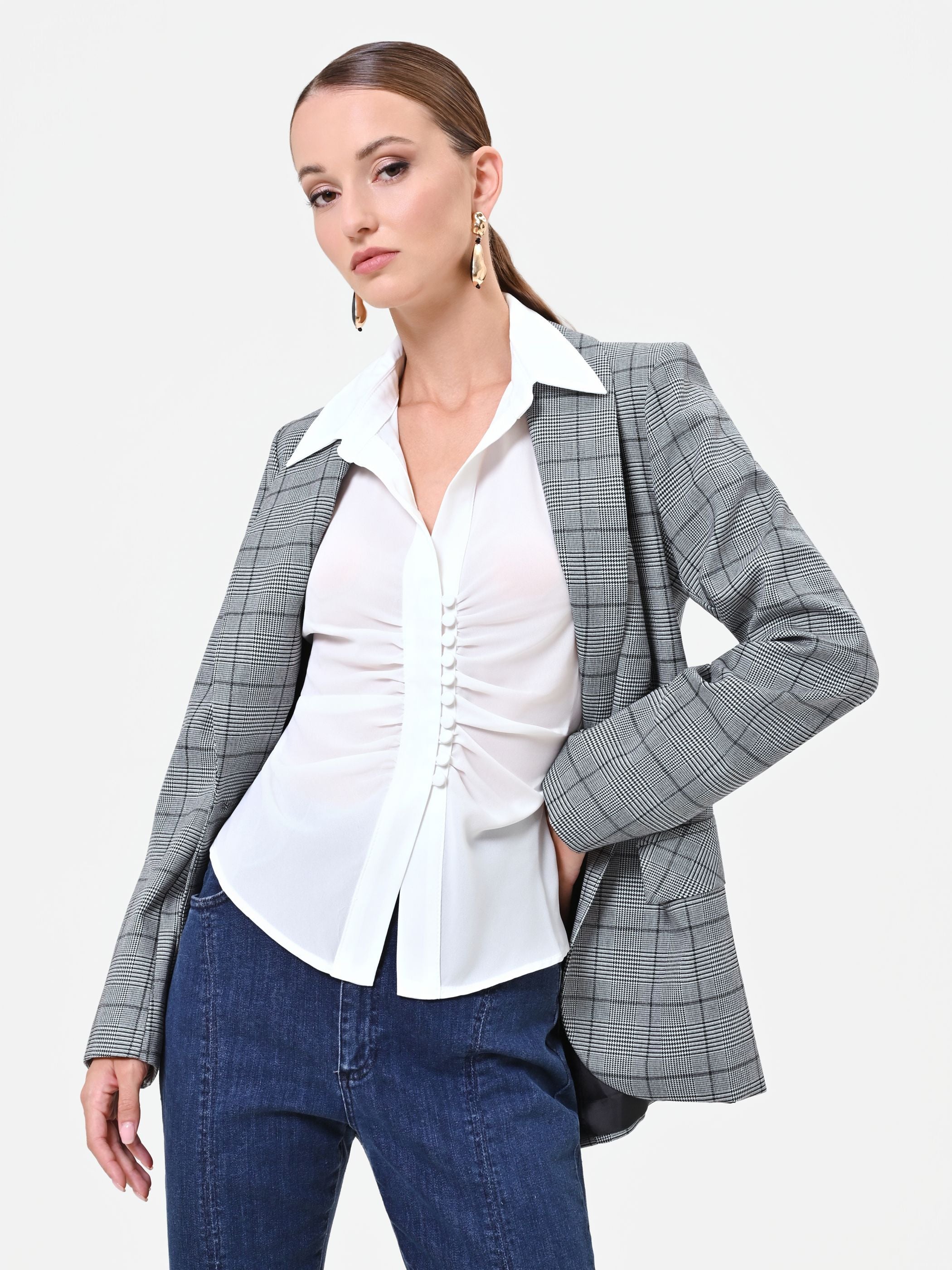 Camicia panna in georgette con drappeggio - Image 6