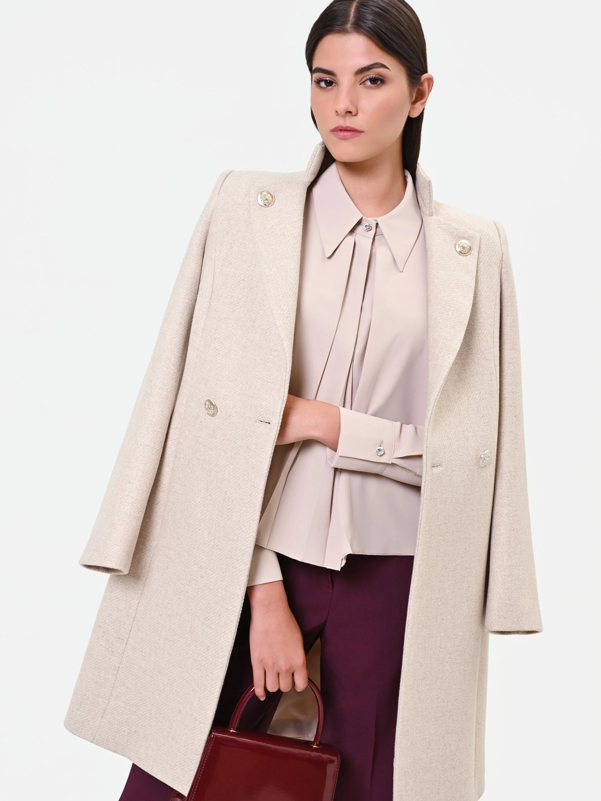 Camicia tortora beige in georgette con pieghe sovrapposte - Image 6