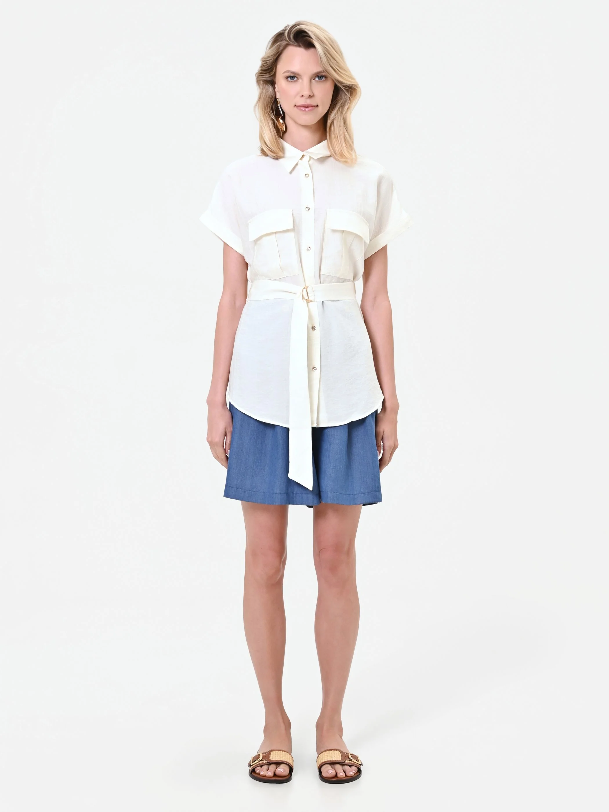 Camicia utility a maniche corte bianco panna - Image 3