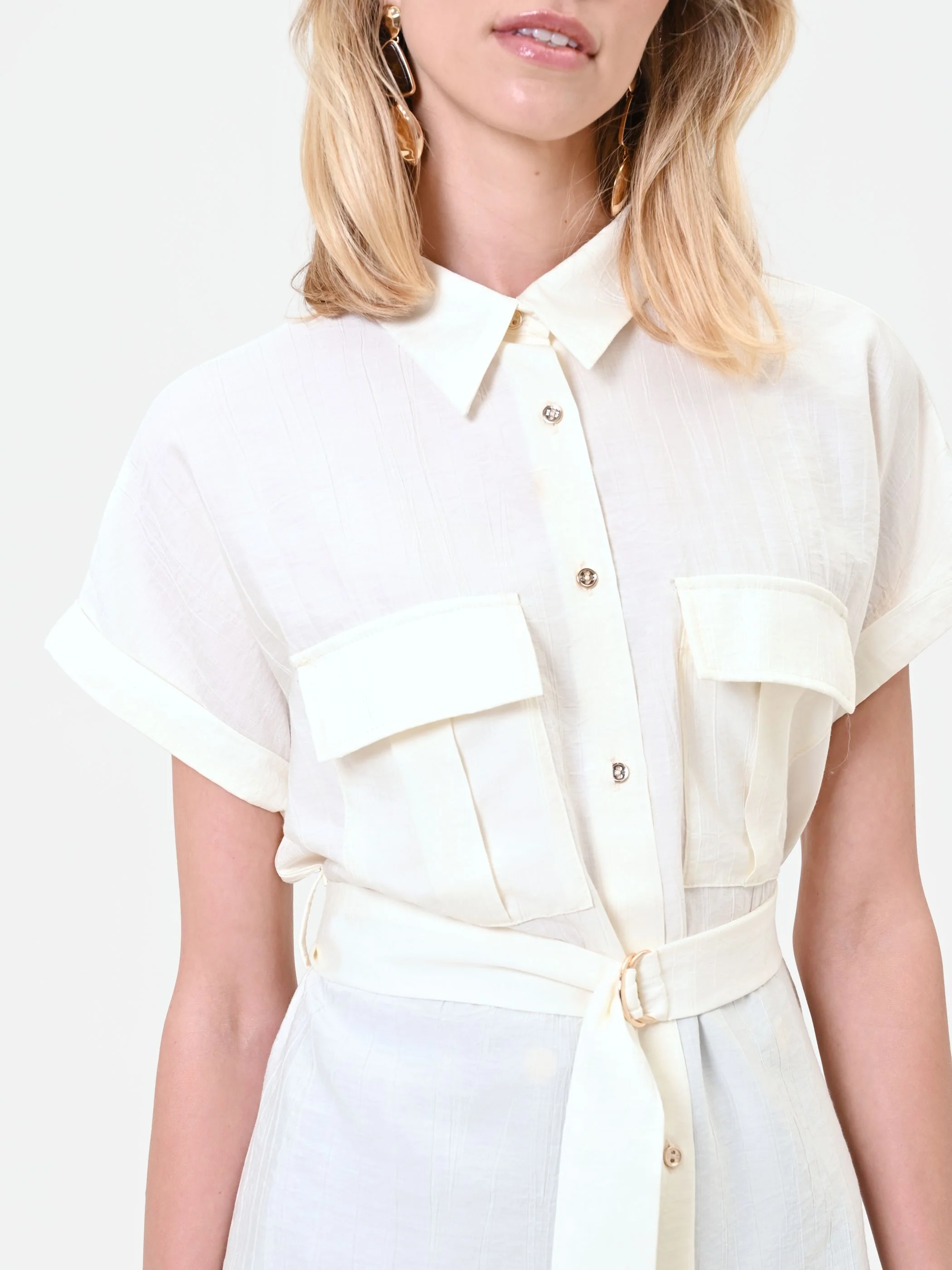 Camicia utility a maniche corte bianco panna - Image 4