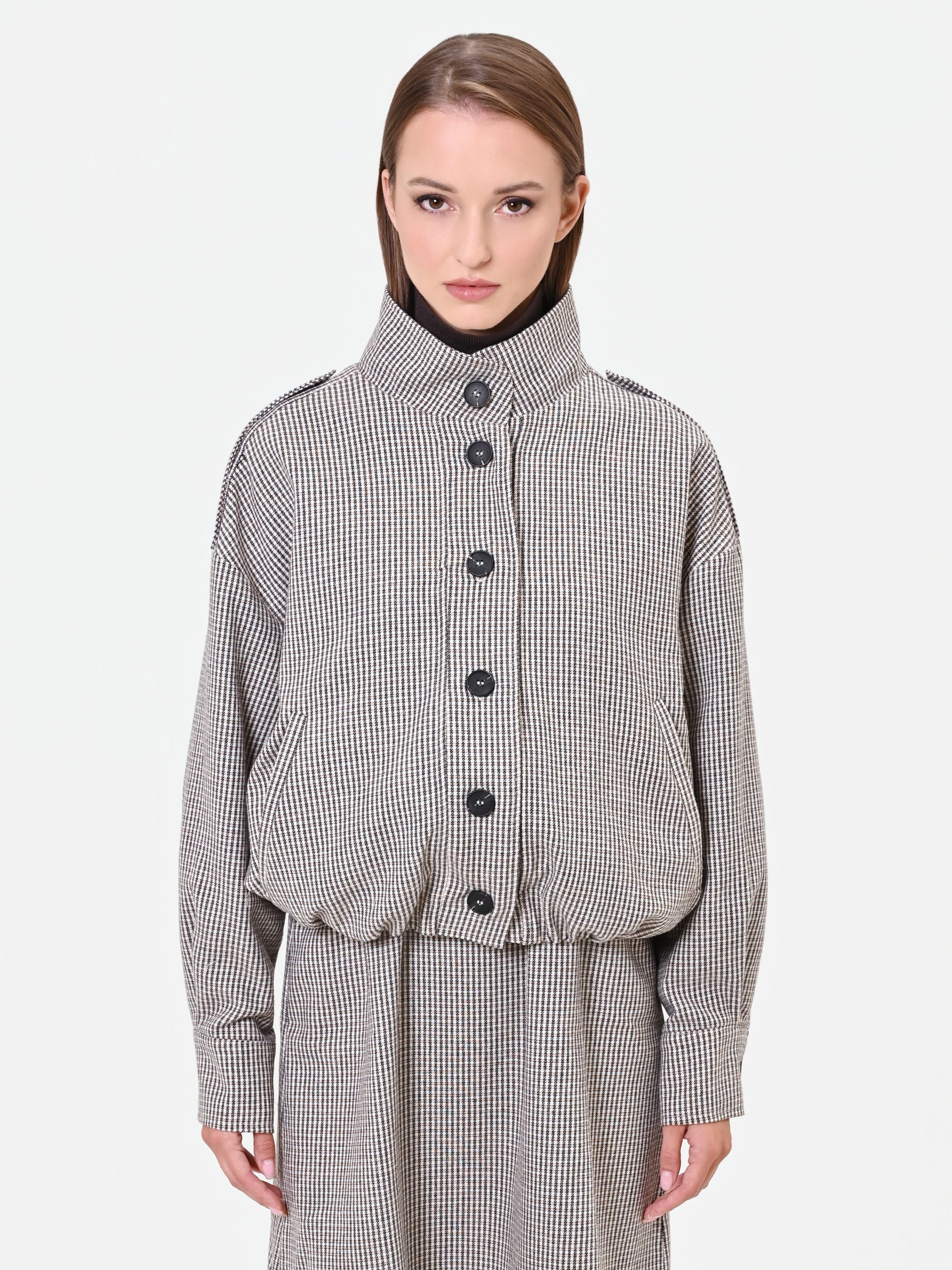 Capospalla blouson pied de poule tortora e beige - Image 3