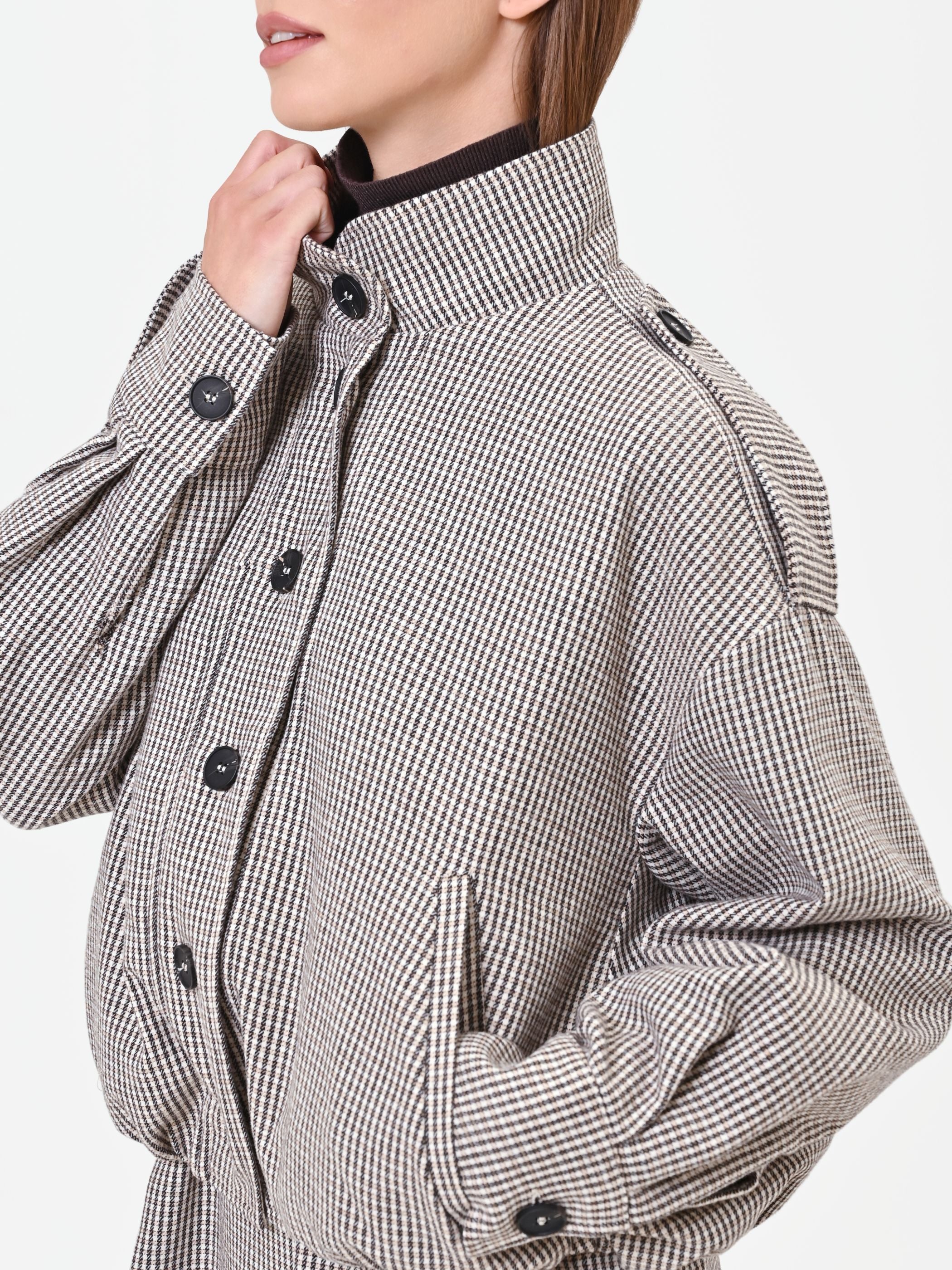 Capospalla blouson pied de poule tortora e beige - Image 4