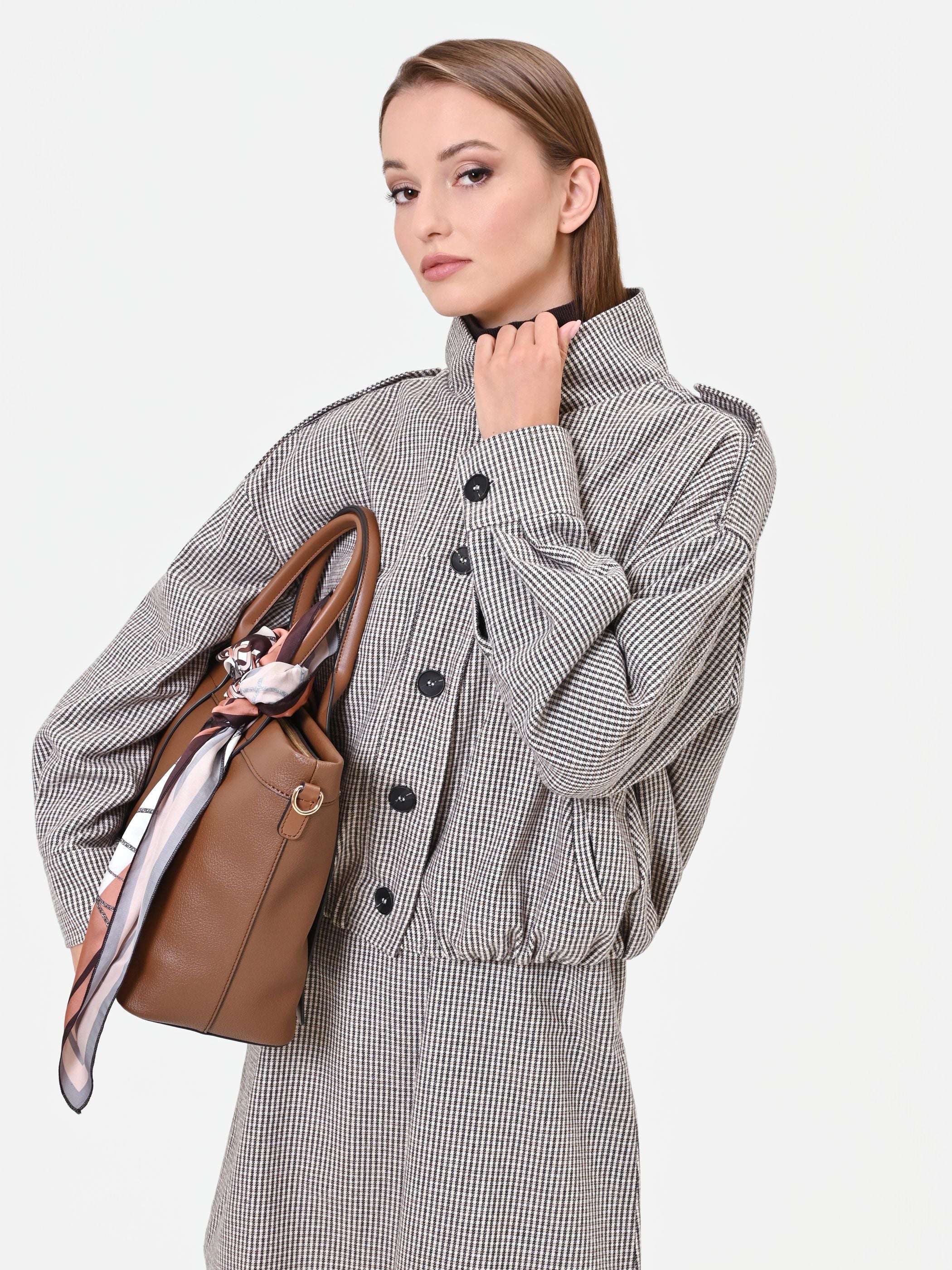 Capospalla blouson pied de poule tortora e beige - Image 6