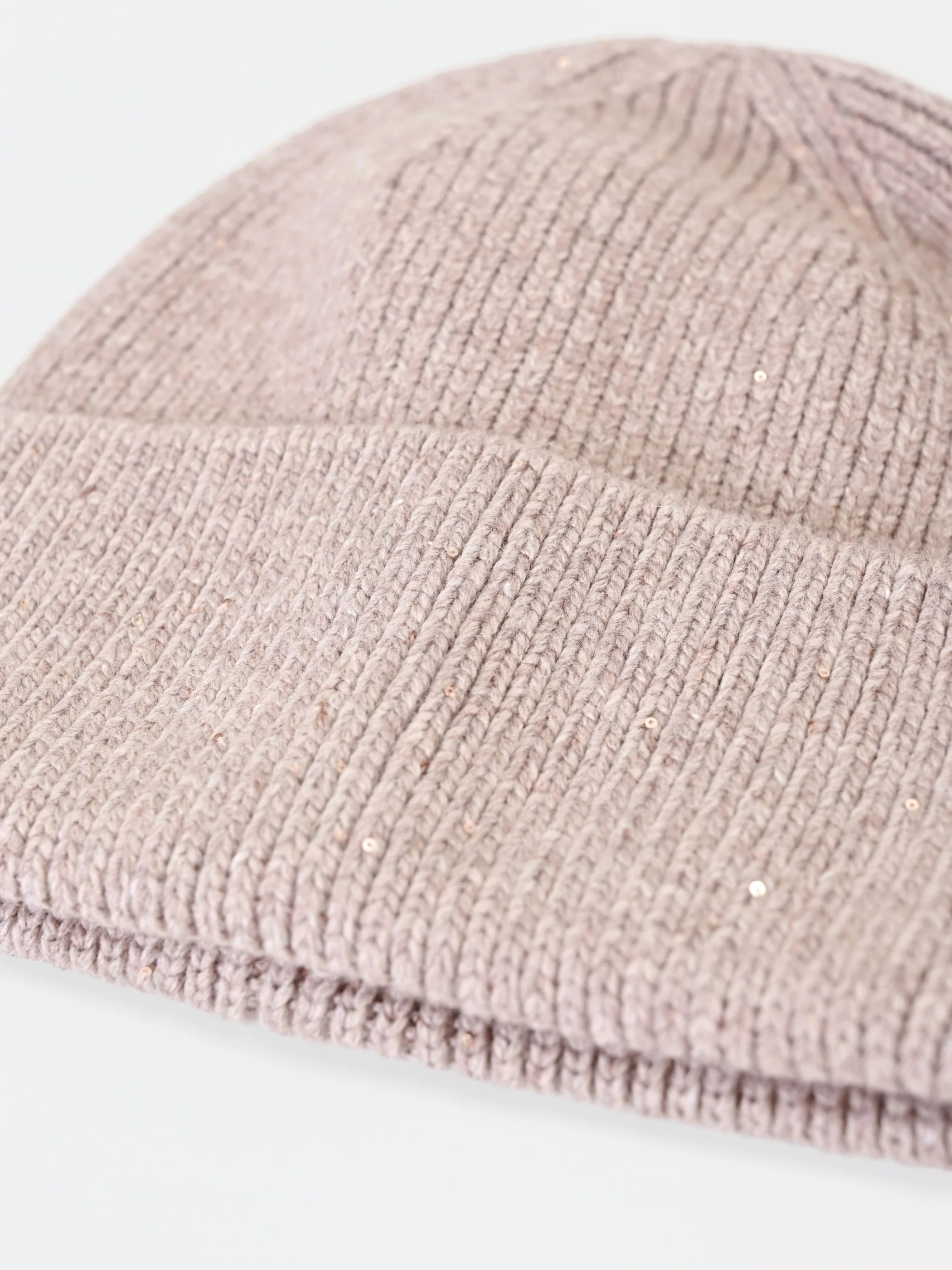 Cappellino beanie tortora beige con paillettes - Image 2